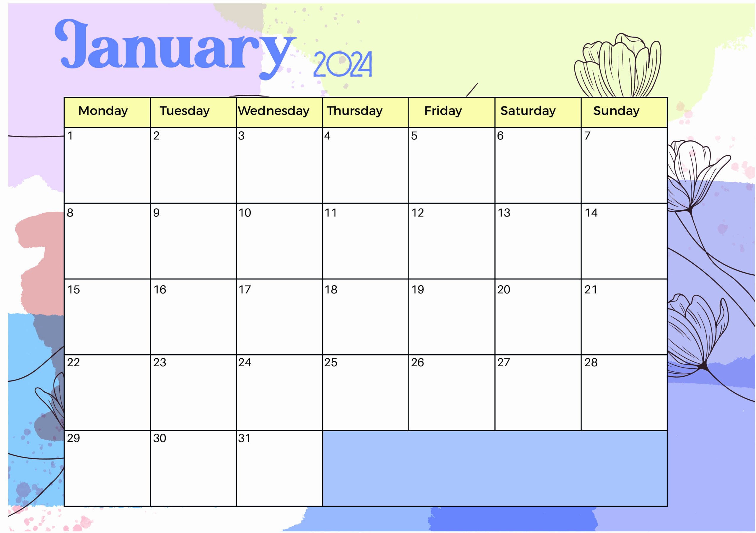 January 2024 Calendar for Printing in PDF