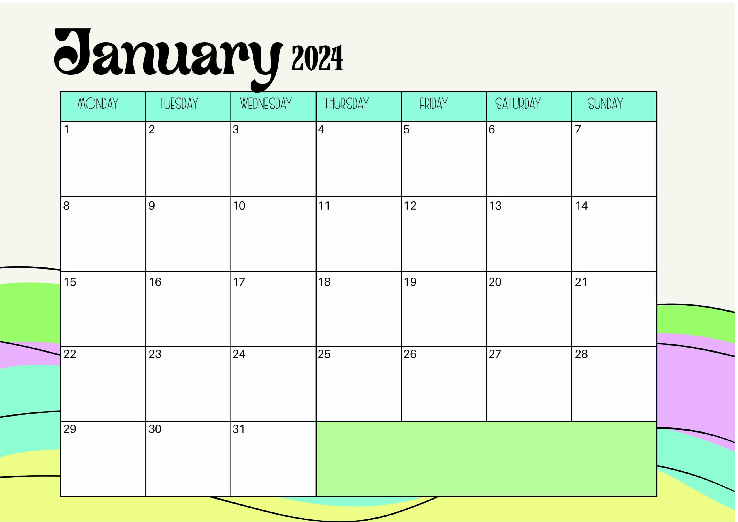 January 2024 Calendar for Printing