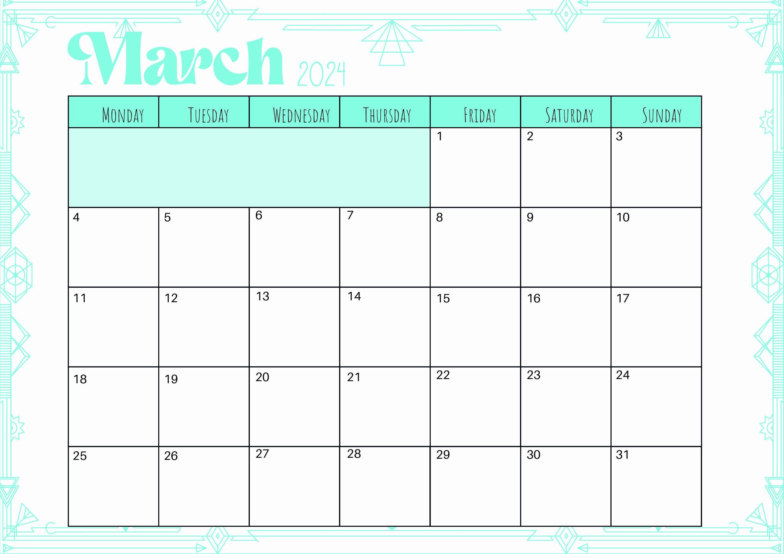 March 2024 Calendar for Printing