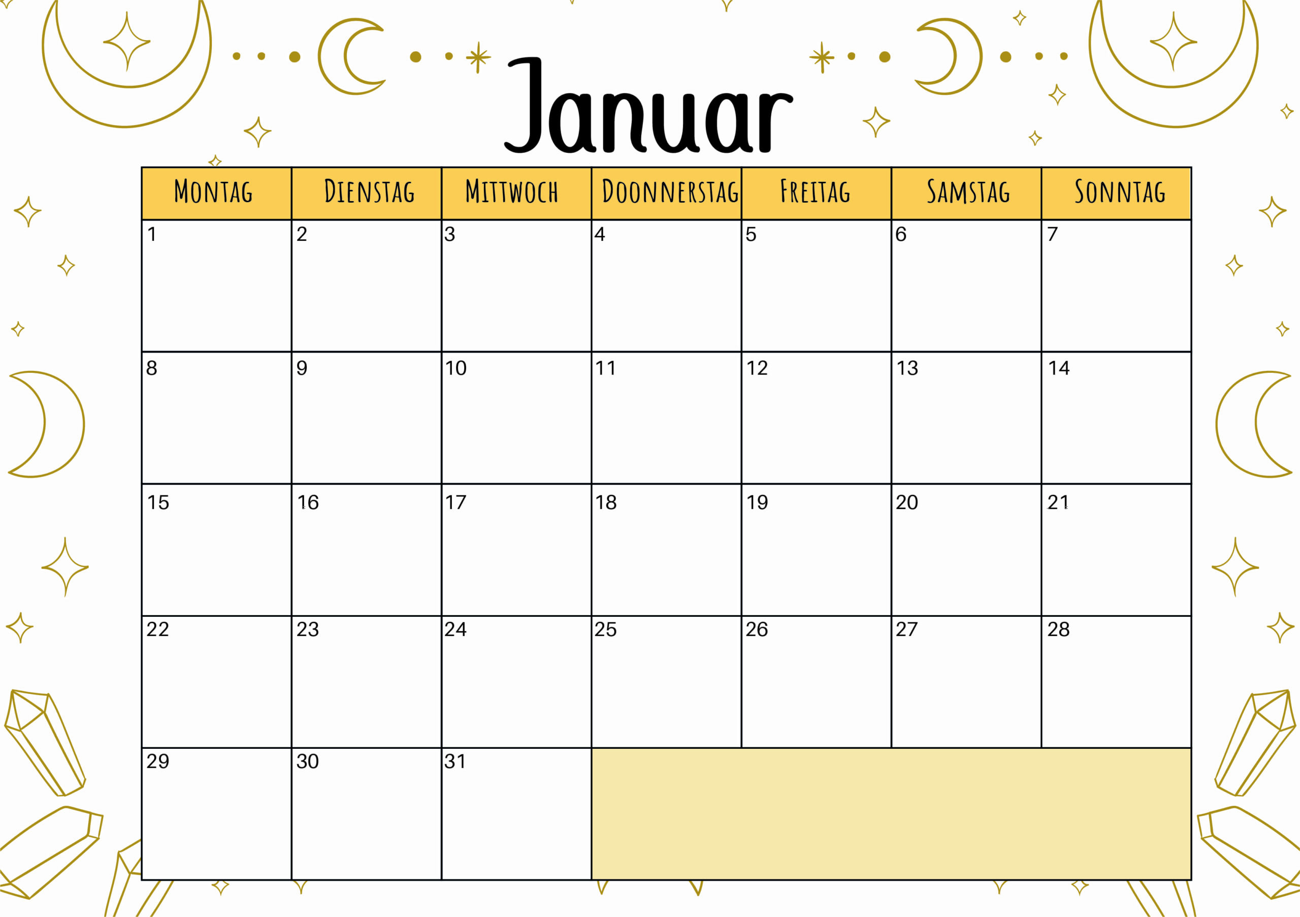 Kalender Januar 2024 zum Ausdrucken im PDF