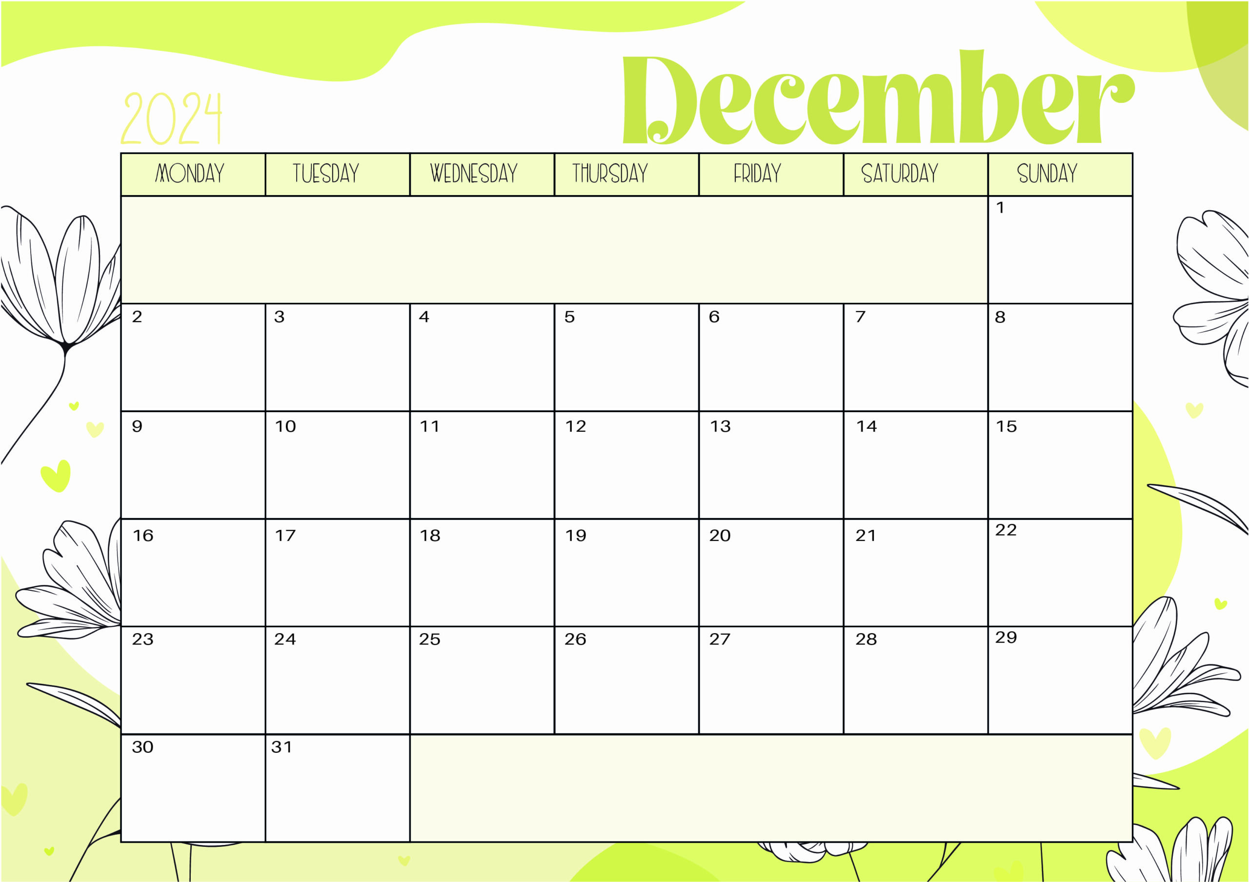December 2024 Calendar for Printing