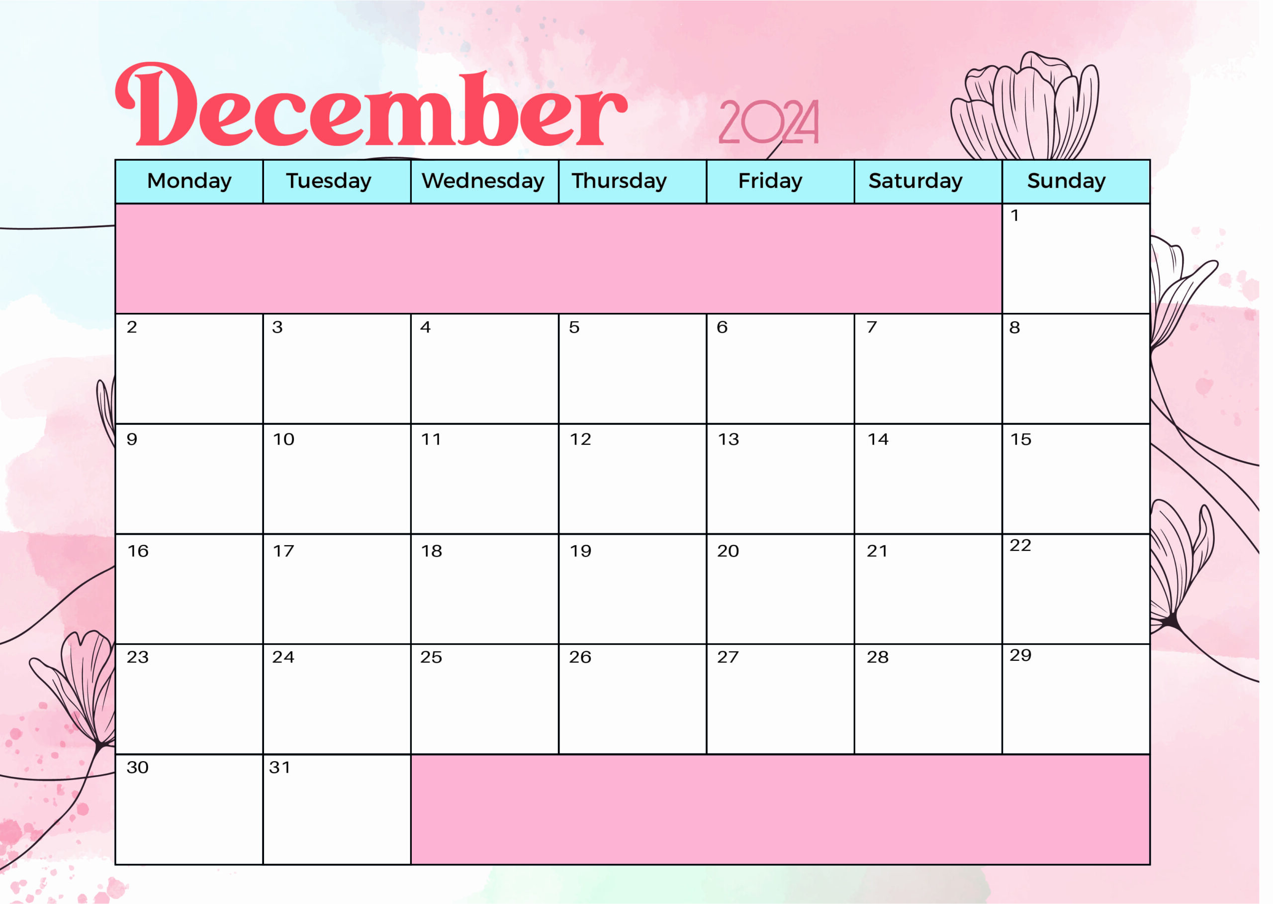 December 2024 Calendar printable in PDF