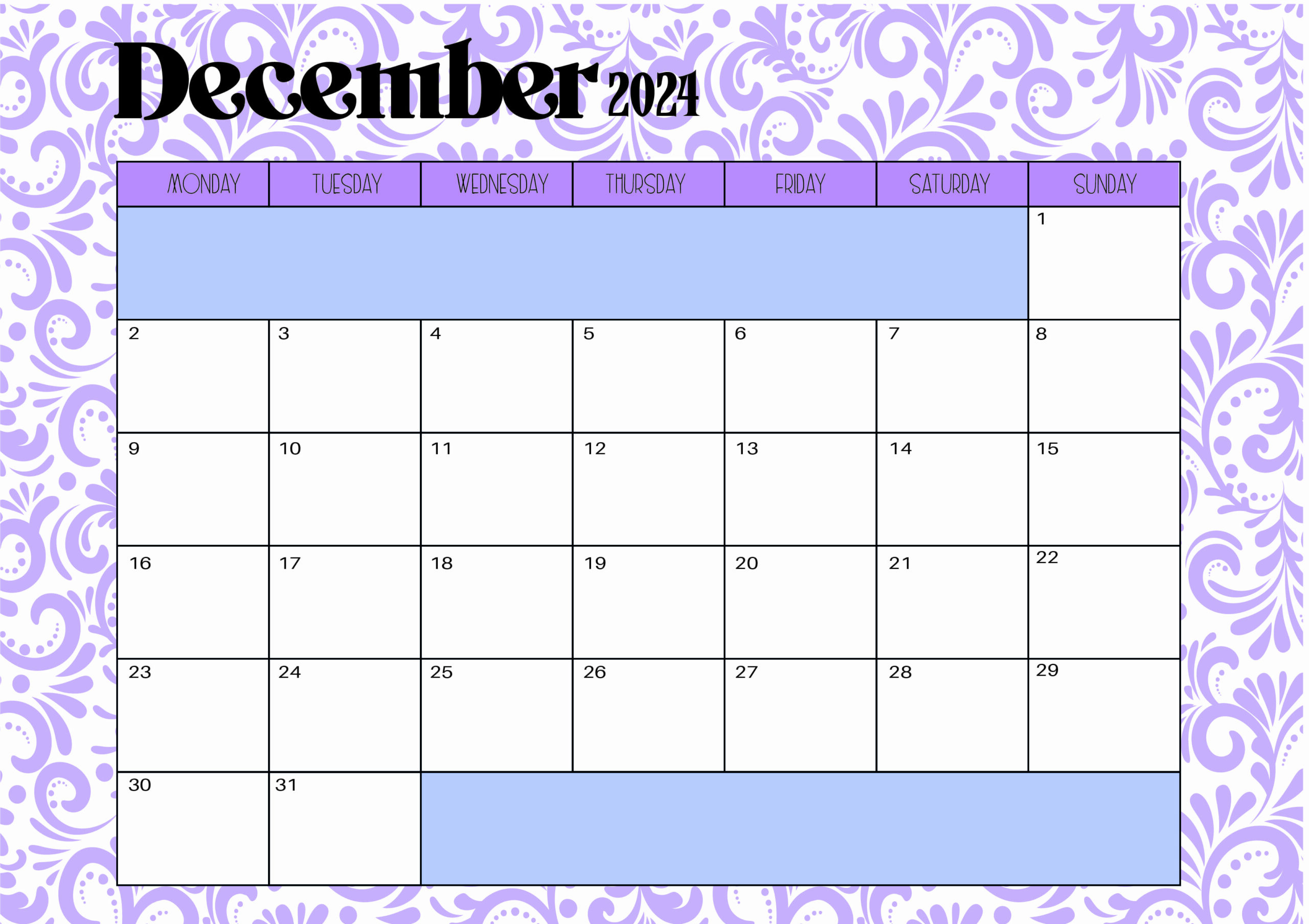 December 2024 Calendar printable in PDF
