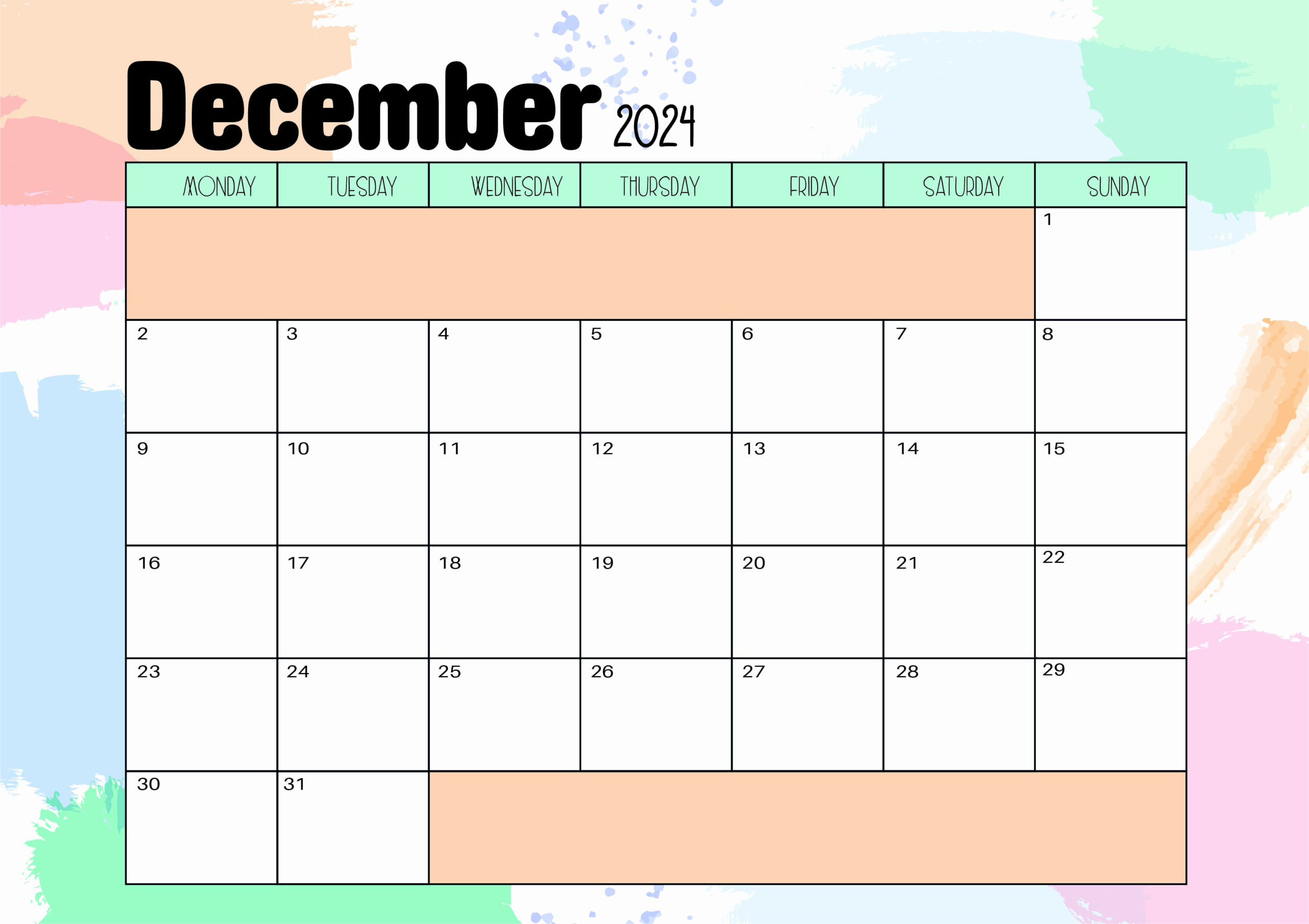 December 2024 Calendar for Printing