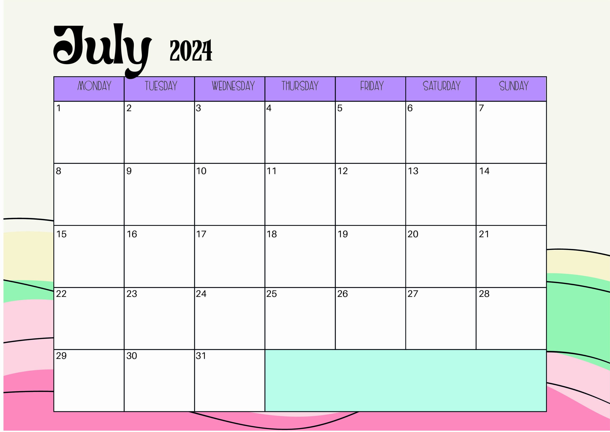 July 2024 Calendar for Printing