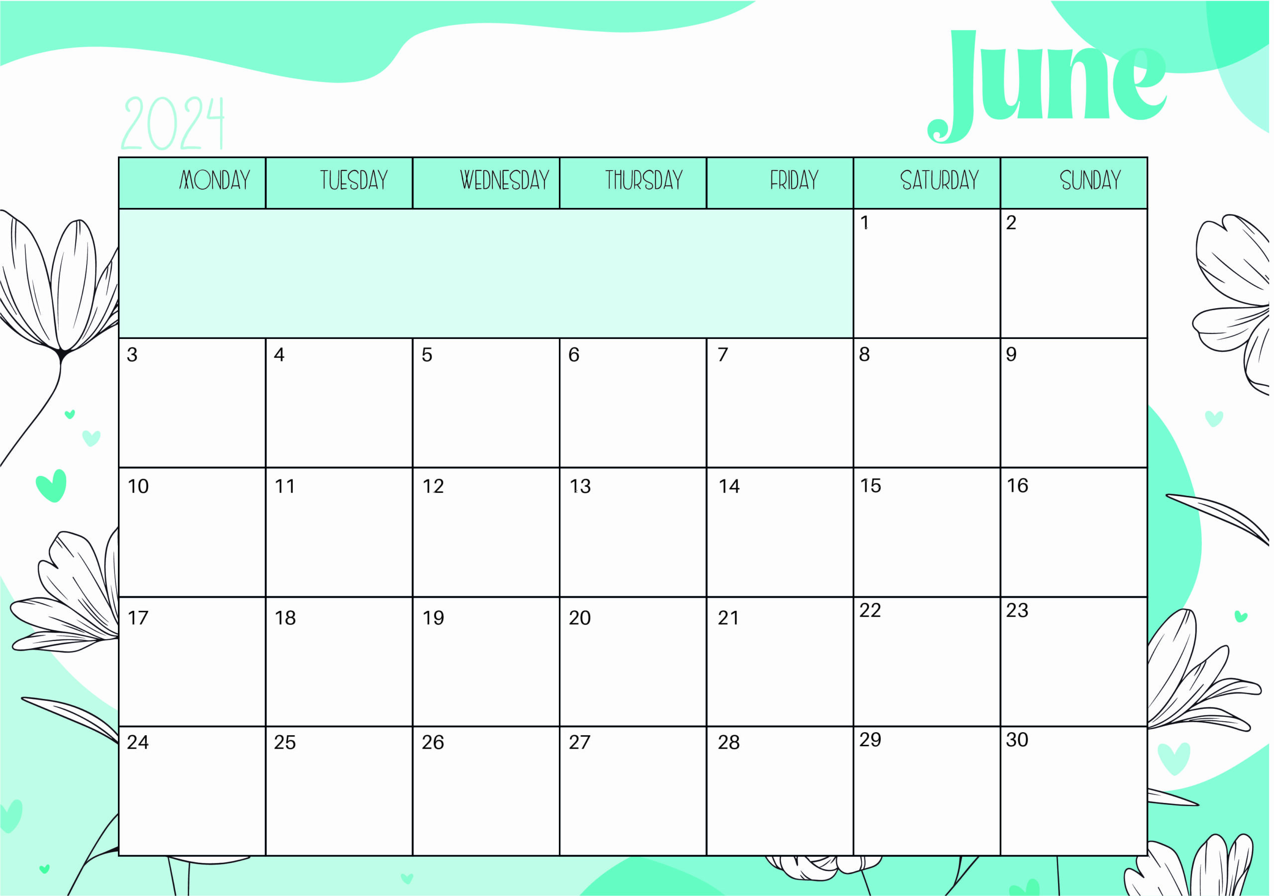 June 2024 Calendar for Printing