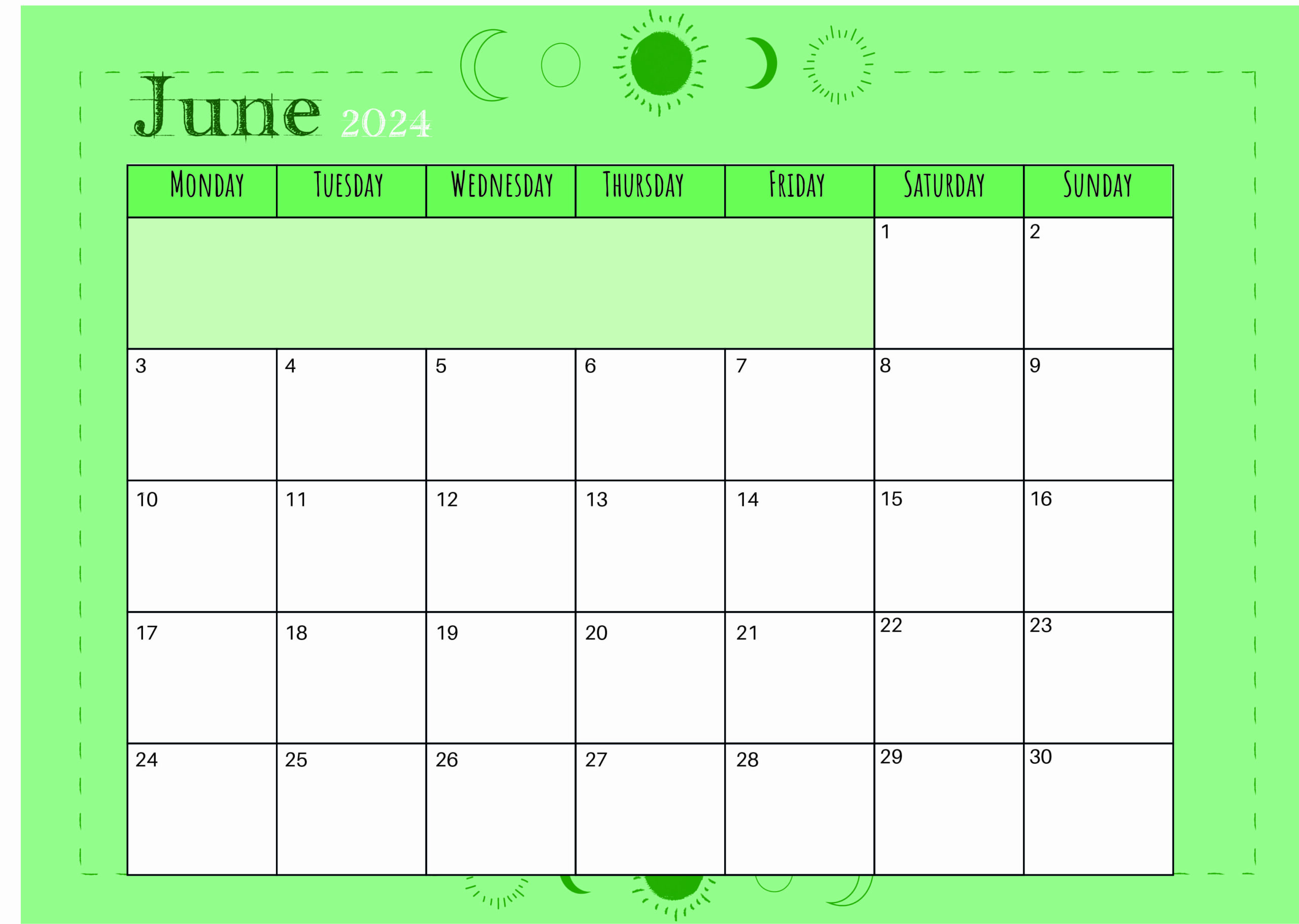June 2024 Calendar for Printing