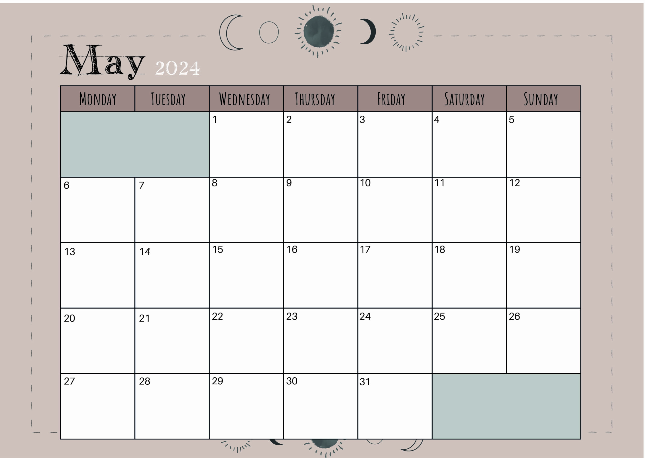 May 2024 Calendar for Printing in PDF