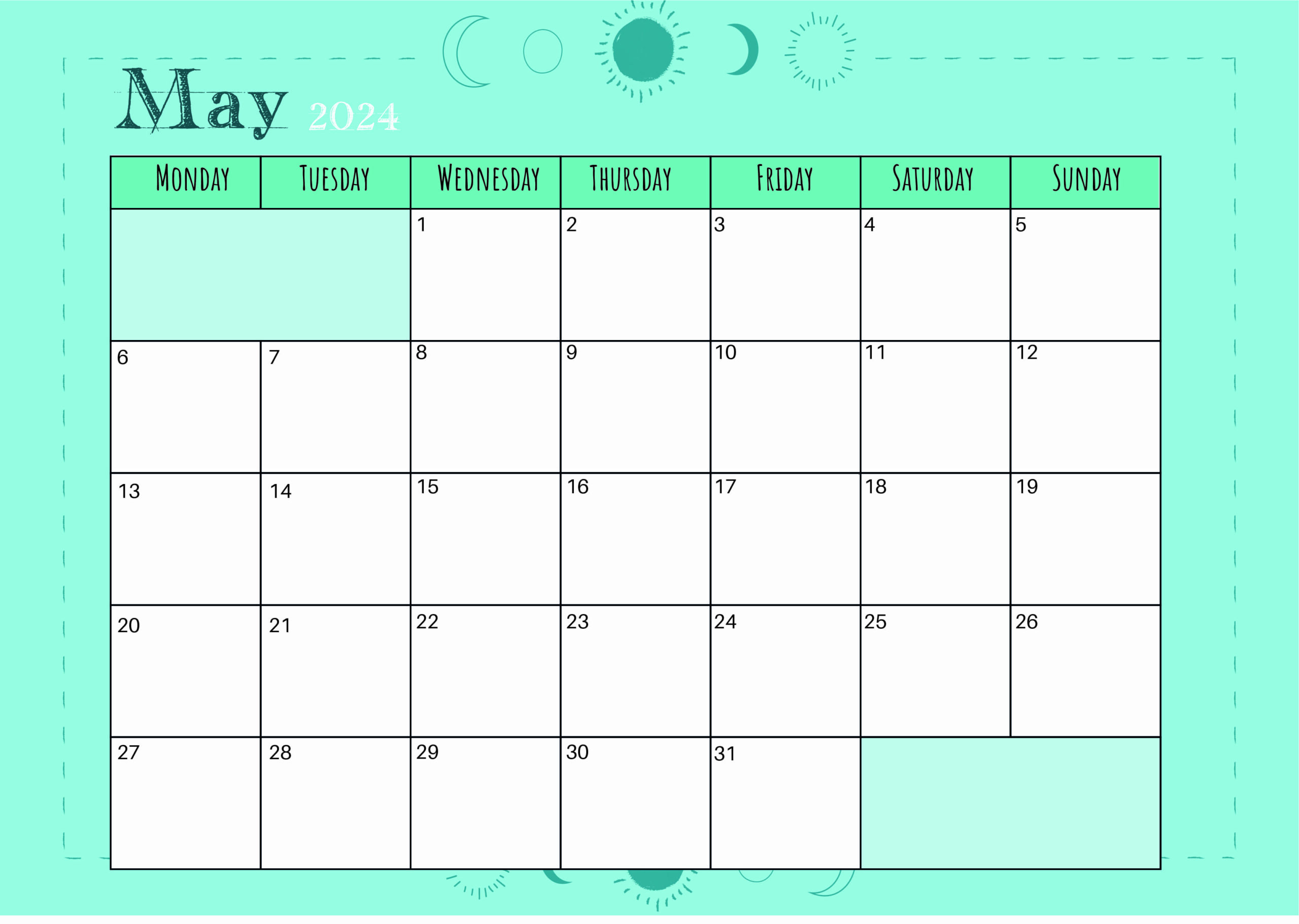 May 2024 Calendar for Printing in PDF