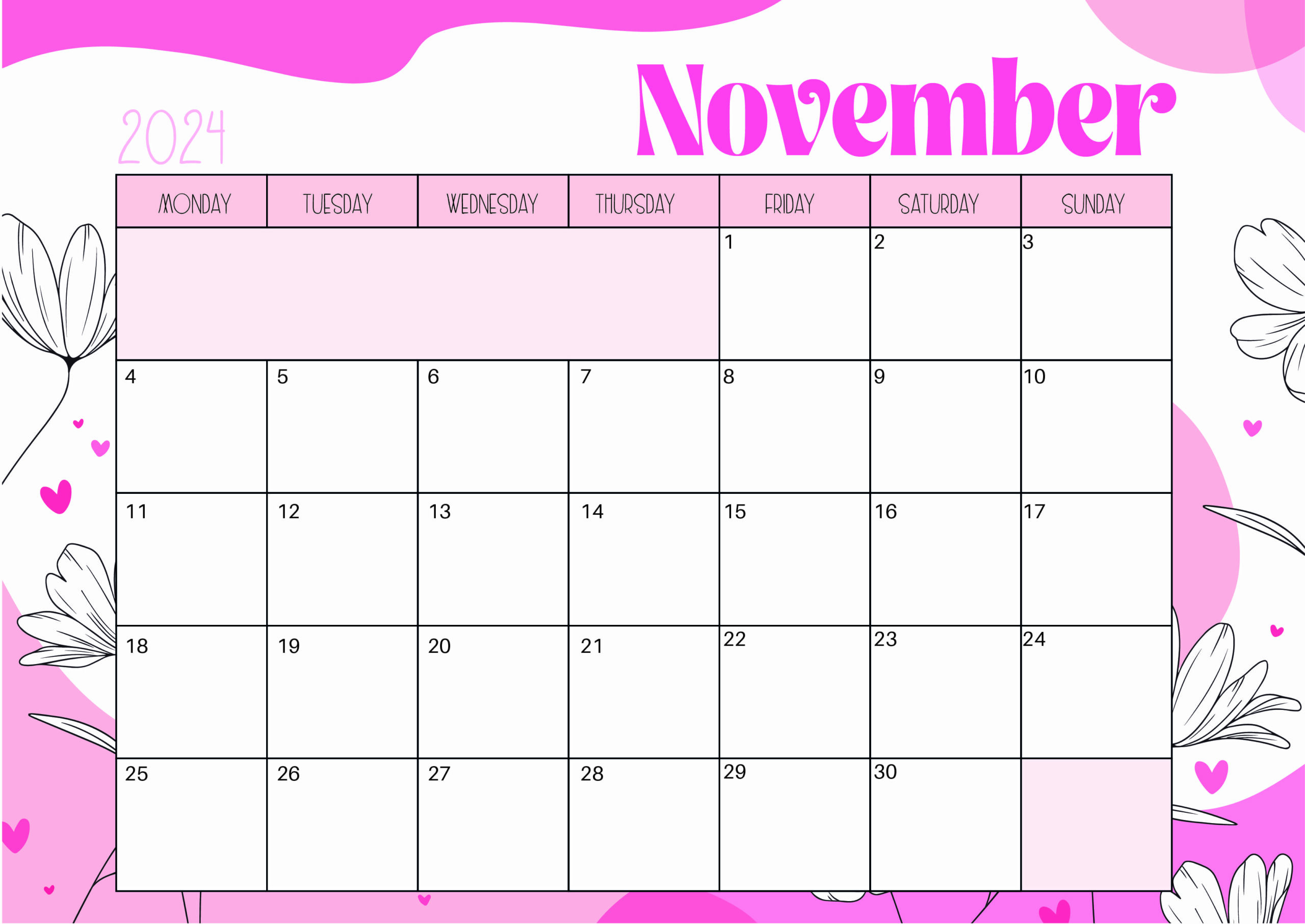 November 2024 Calendar printable in PDF