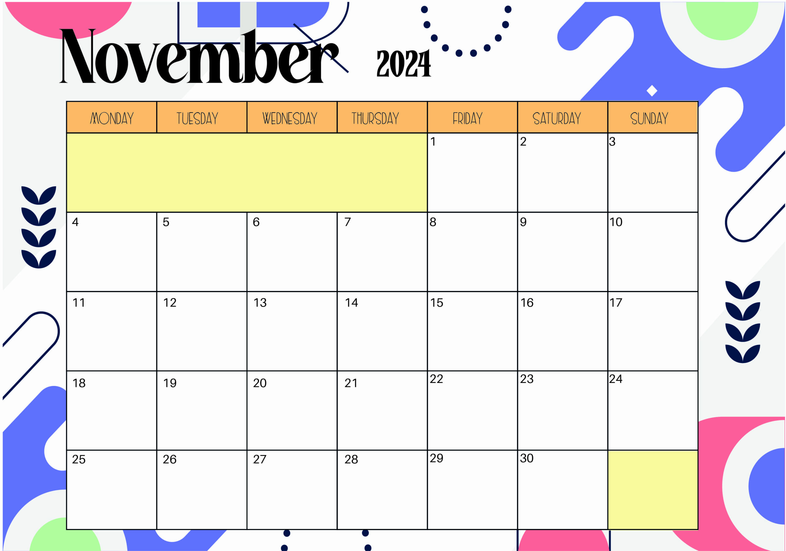 November 2024 Calendar printable in PDF