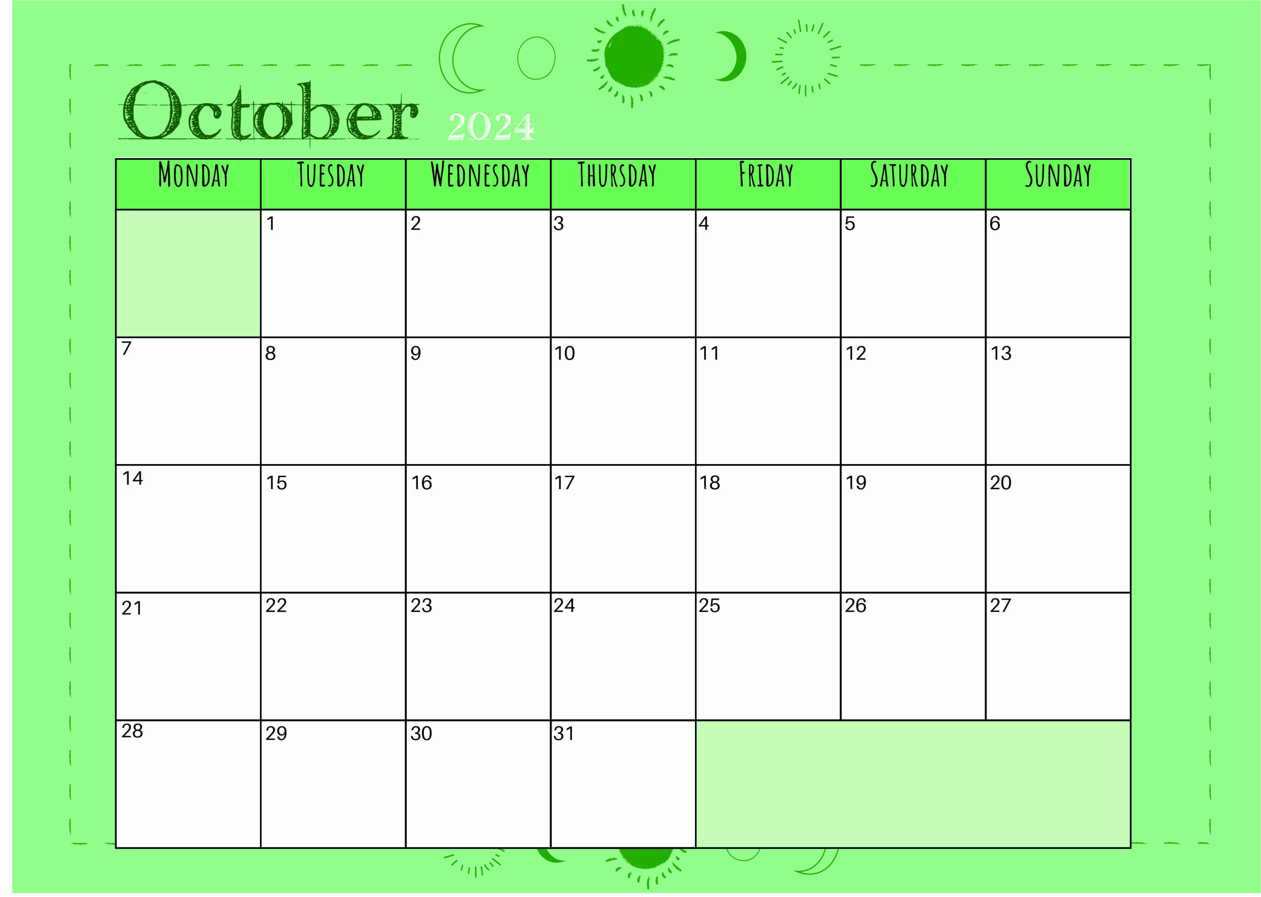 October 2024 Calendar for Printing