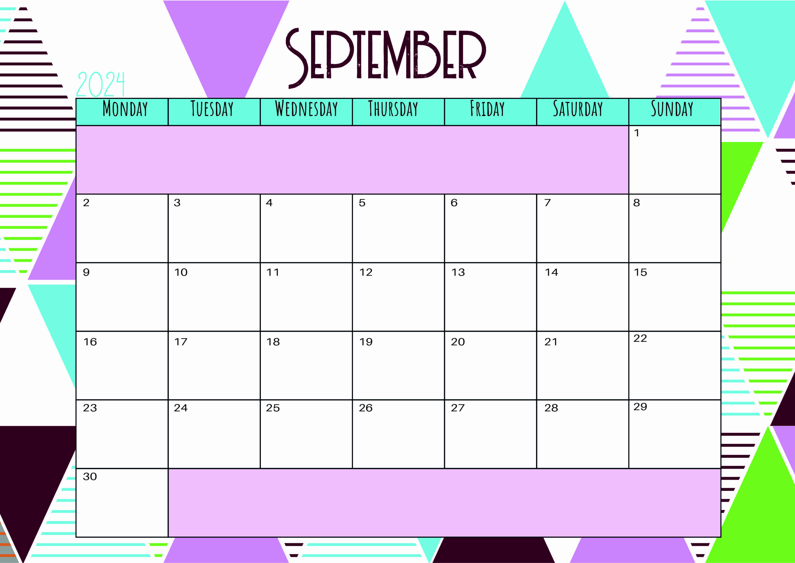 September 2024 Calendar for Printing in PDF