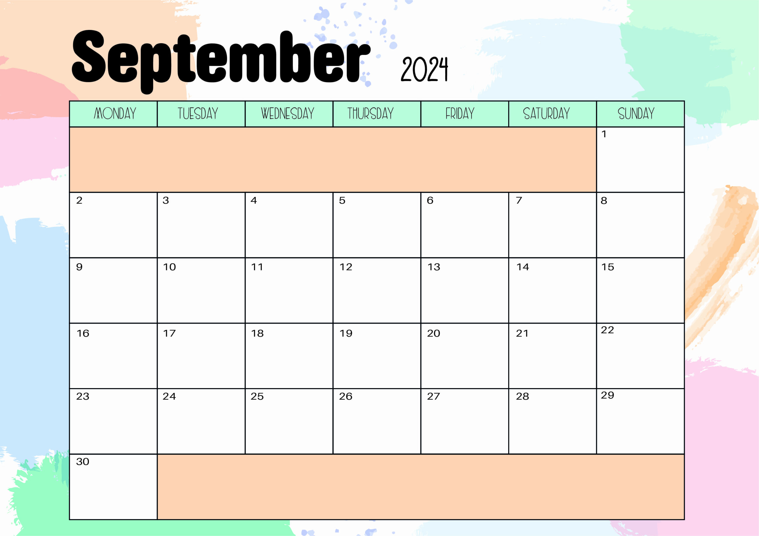 September 2024 Calendar for Printing in PDF