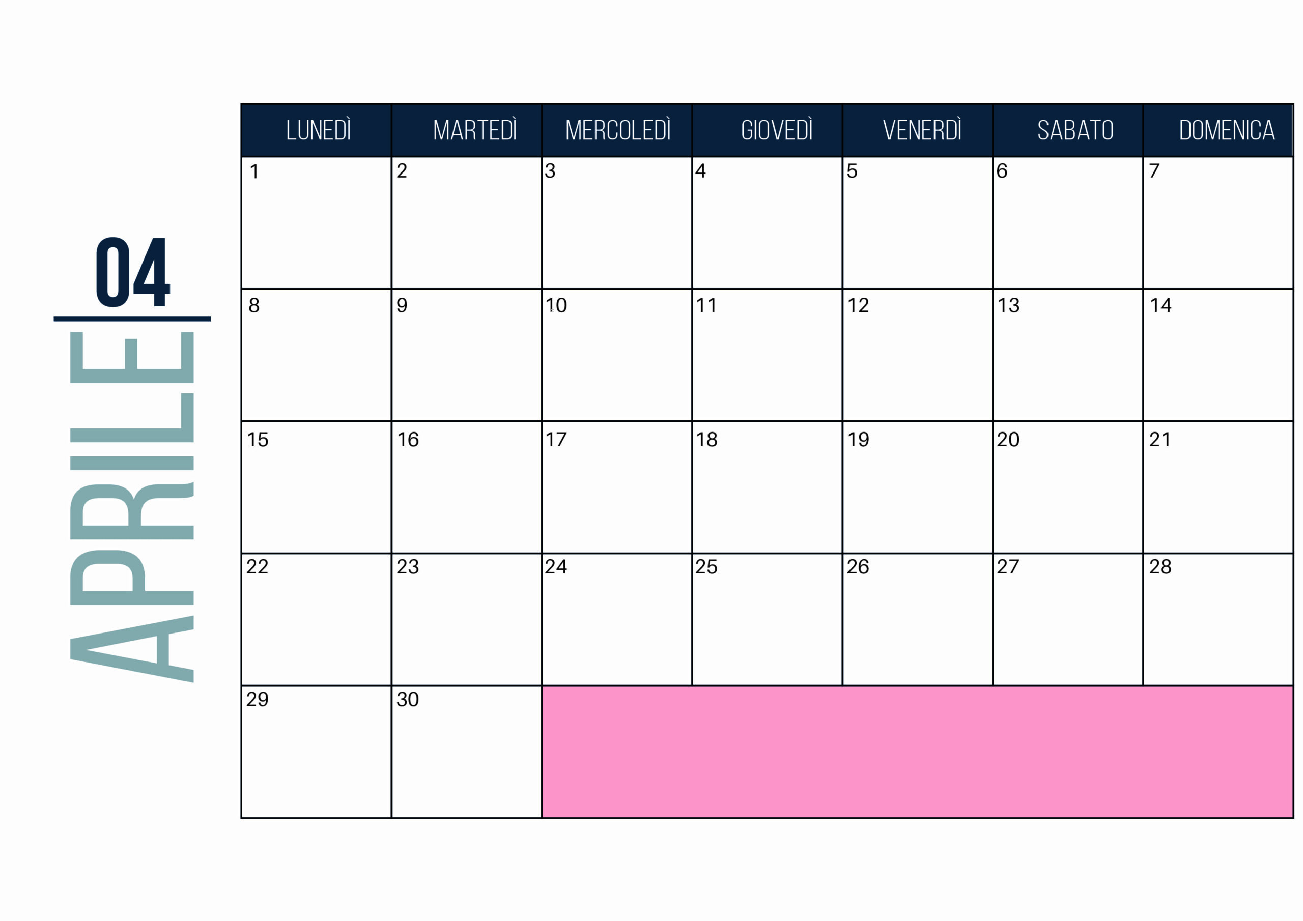 Calendario Aprile 2024 da stampare in PDF
