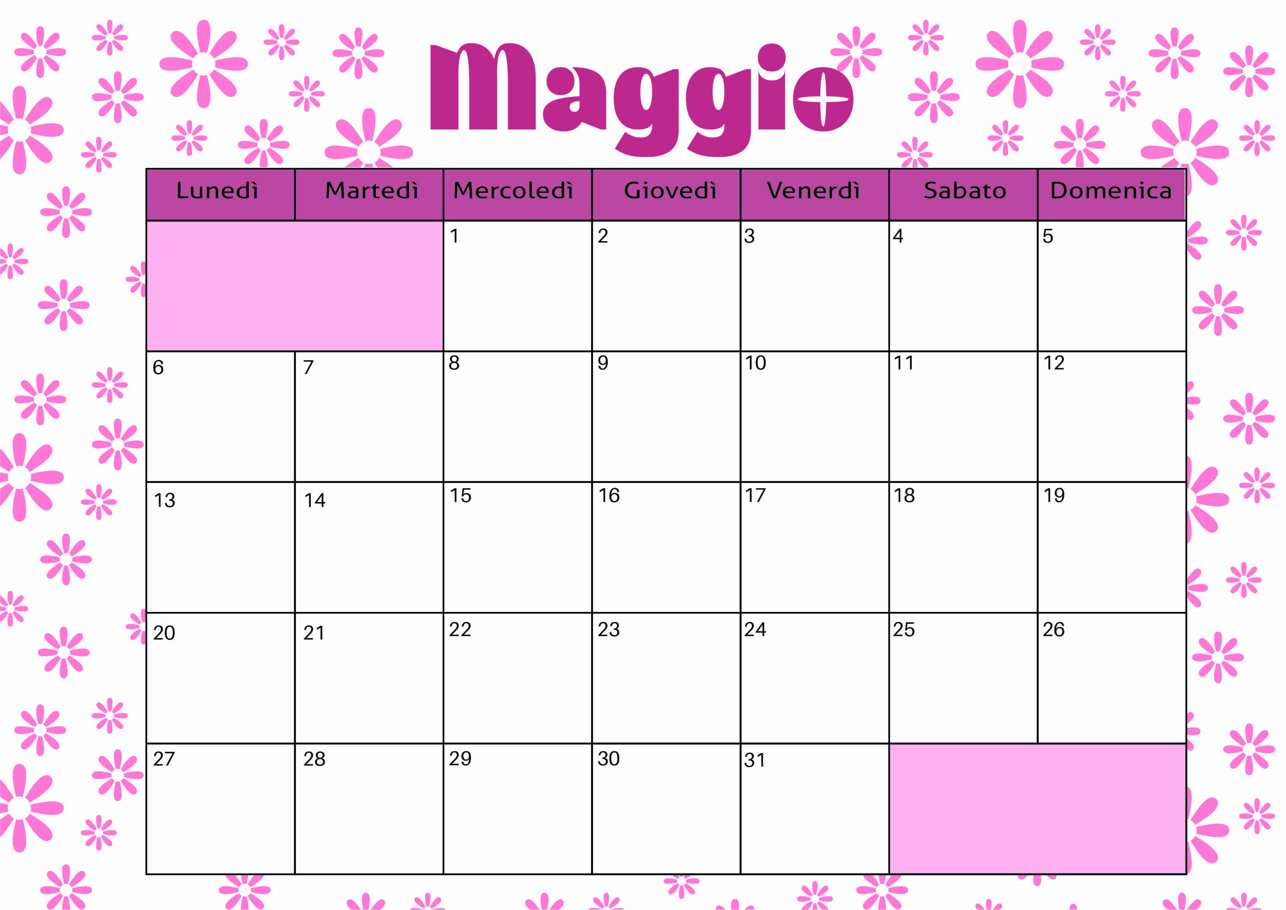 Calendario Maggio 2024 da stampare in PDF