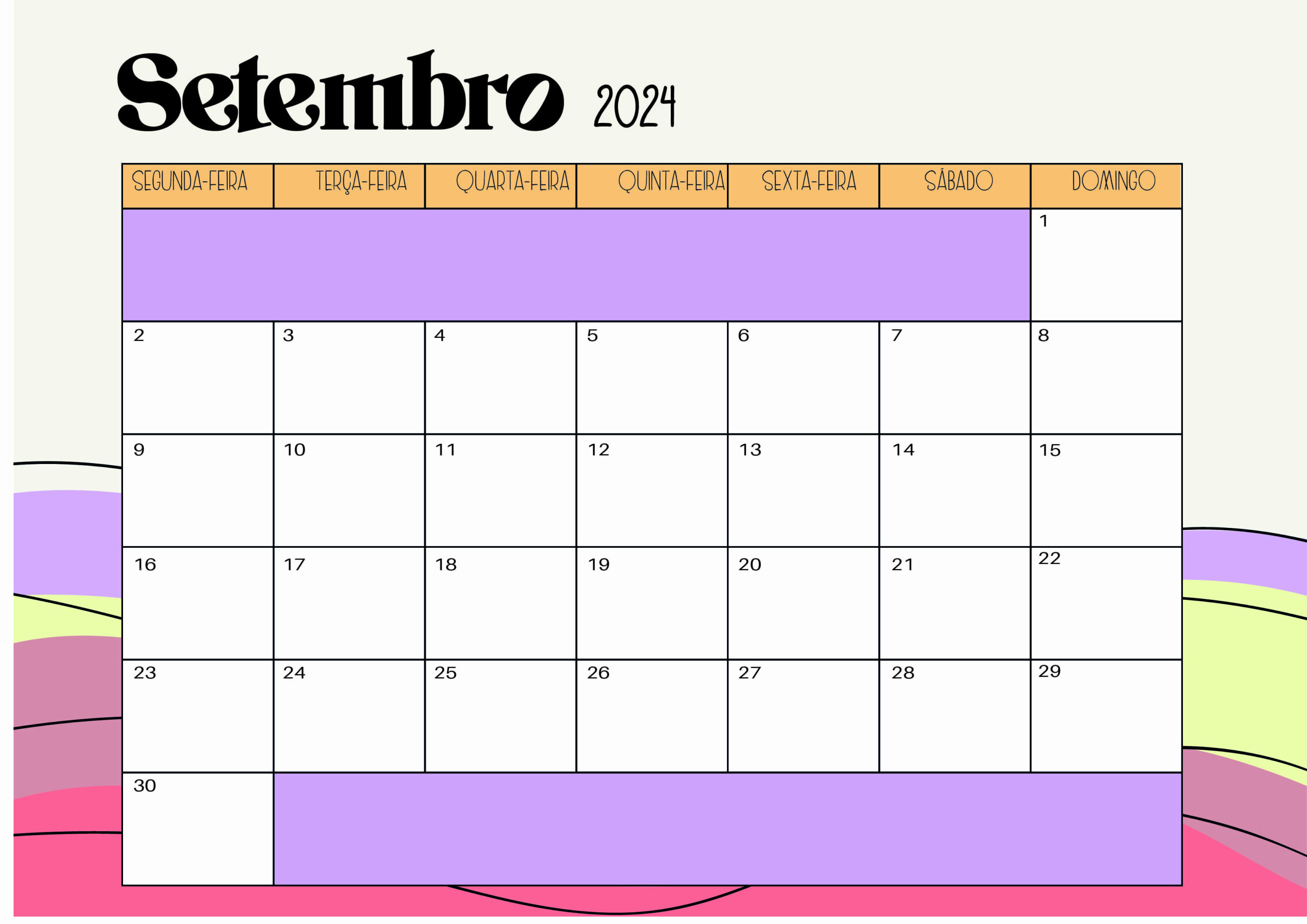 Calendário Setembro 2024 para imprimir