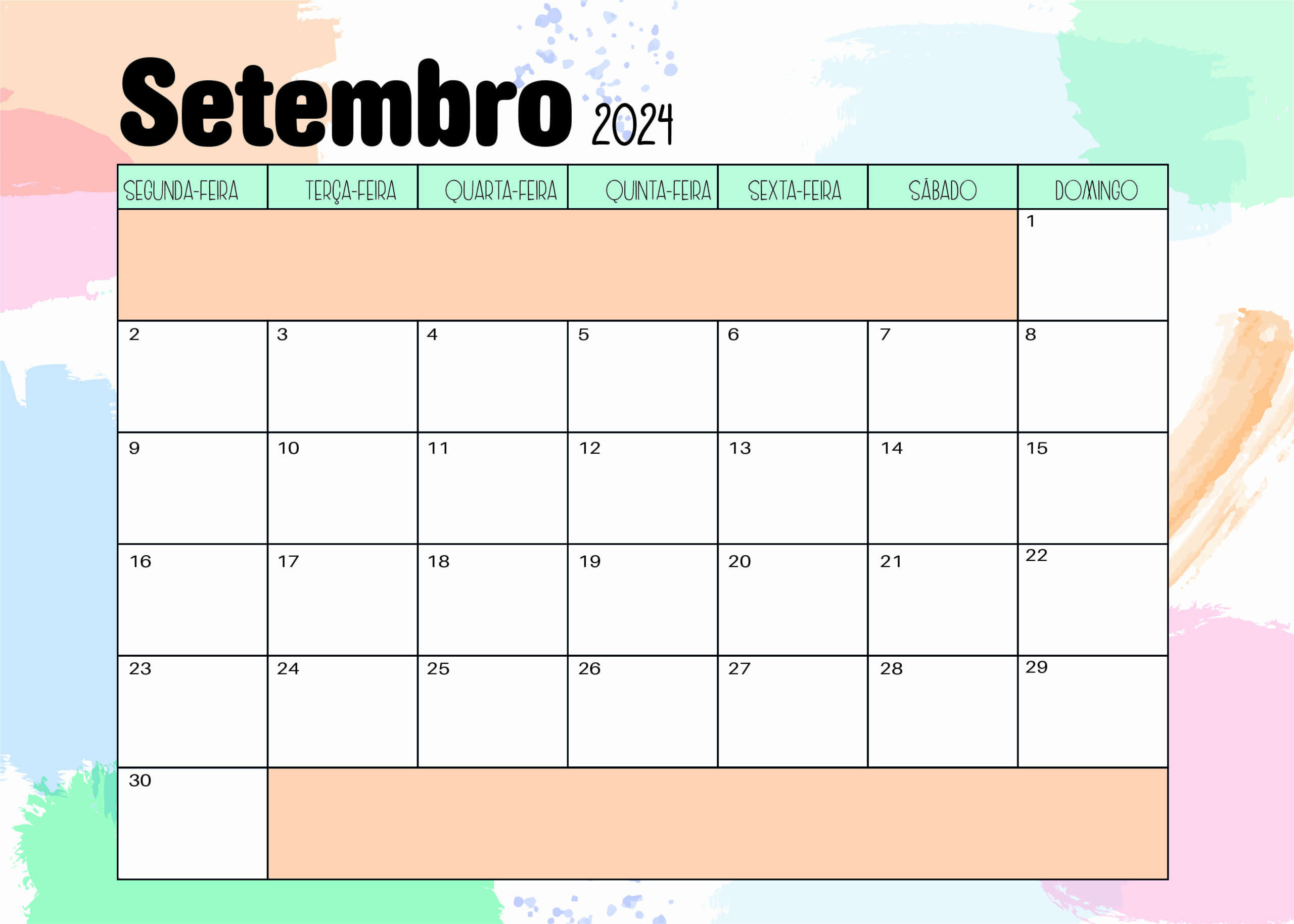 Calendário Setembro 2024 para imprimir em PDF