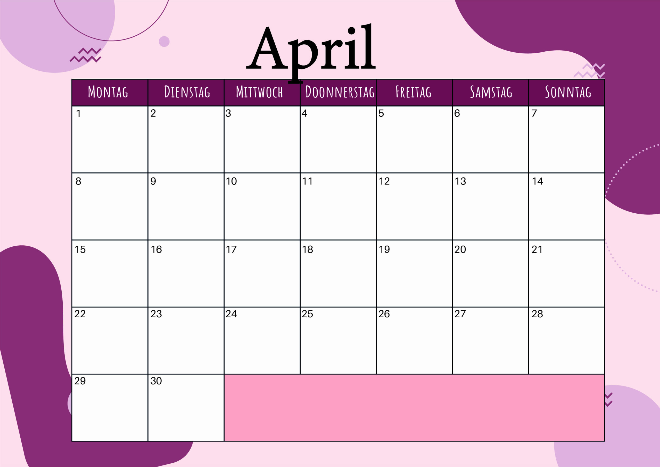 Kalender April 2024 zum Ausdrucken