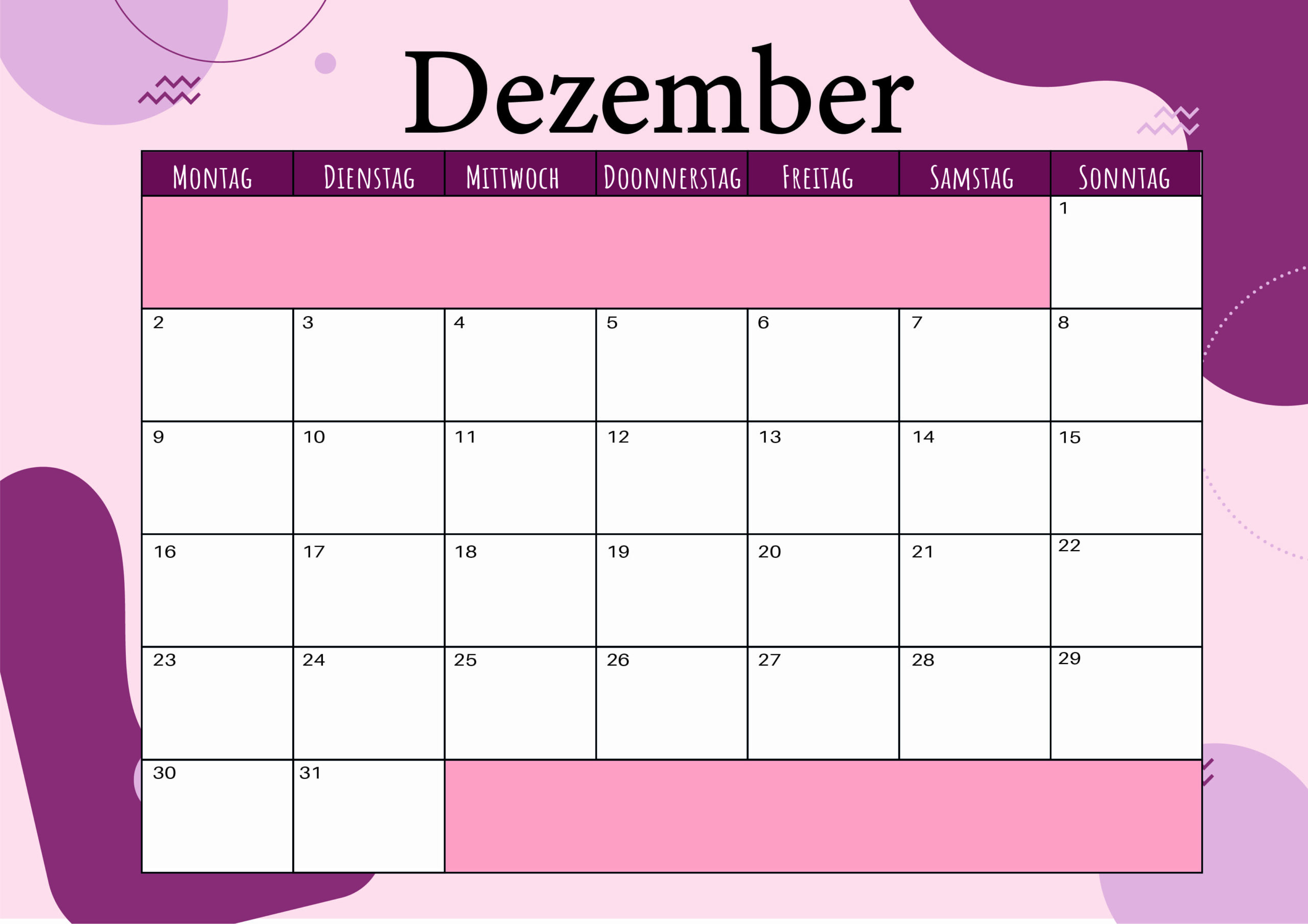 Kalender Dezember 2024 zum Ausdrucken im PDF-Format