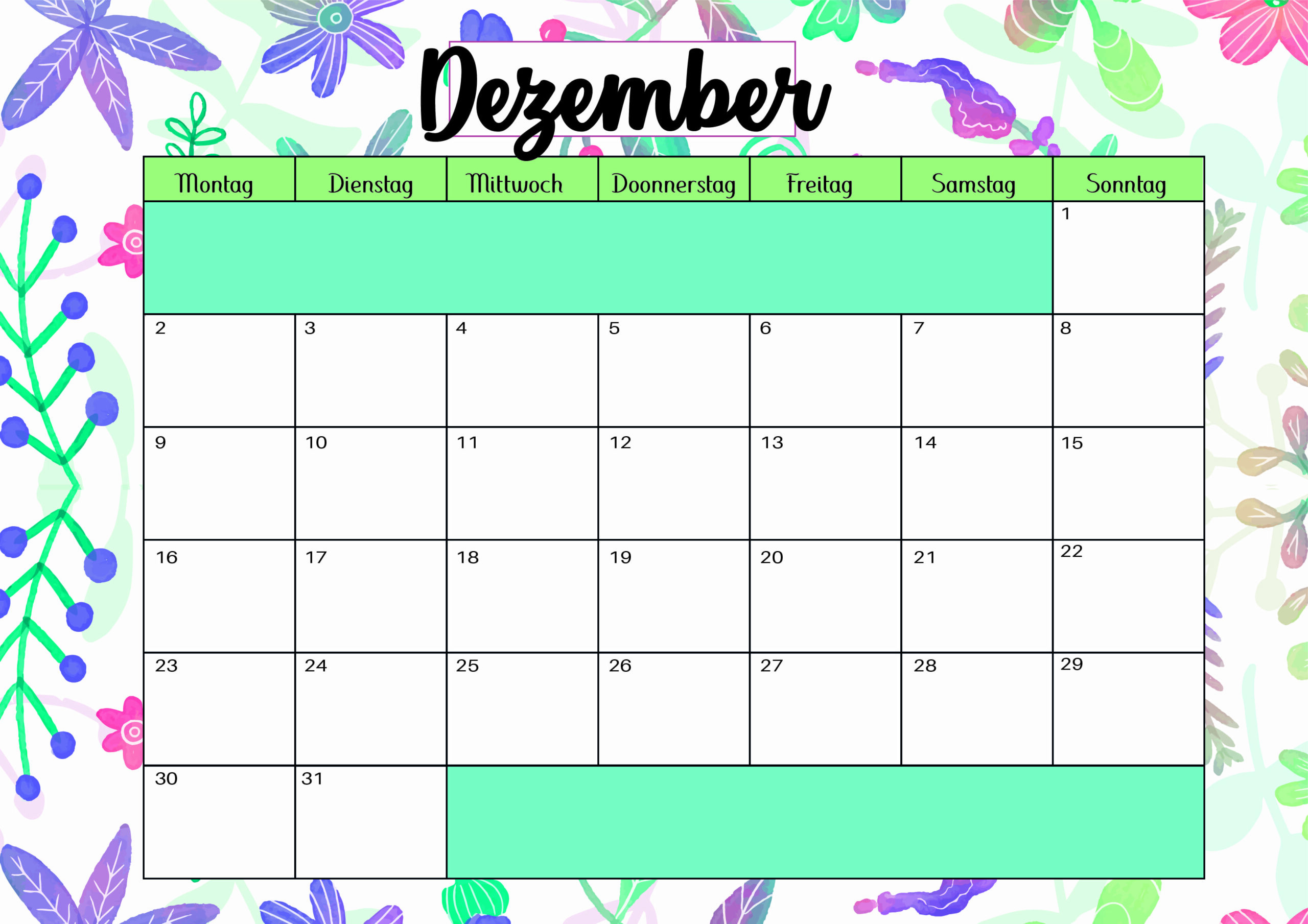 Kalender Dezember 2024 zum Ausdrucken im PDF-Format
