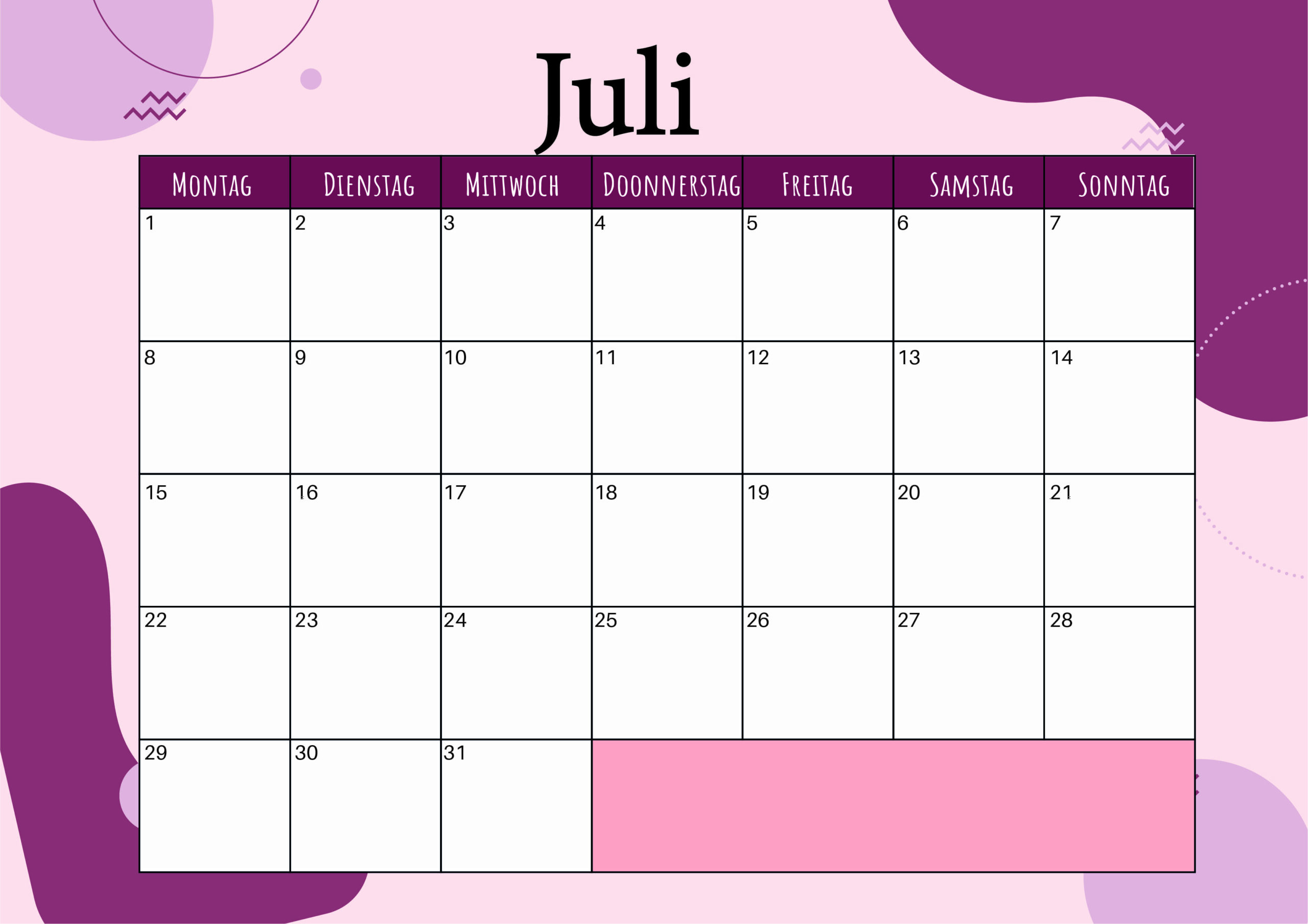 Kalender Juli 2024 zum Ausdrucken