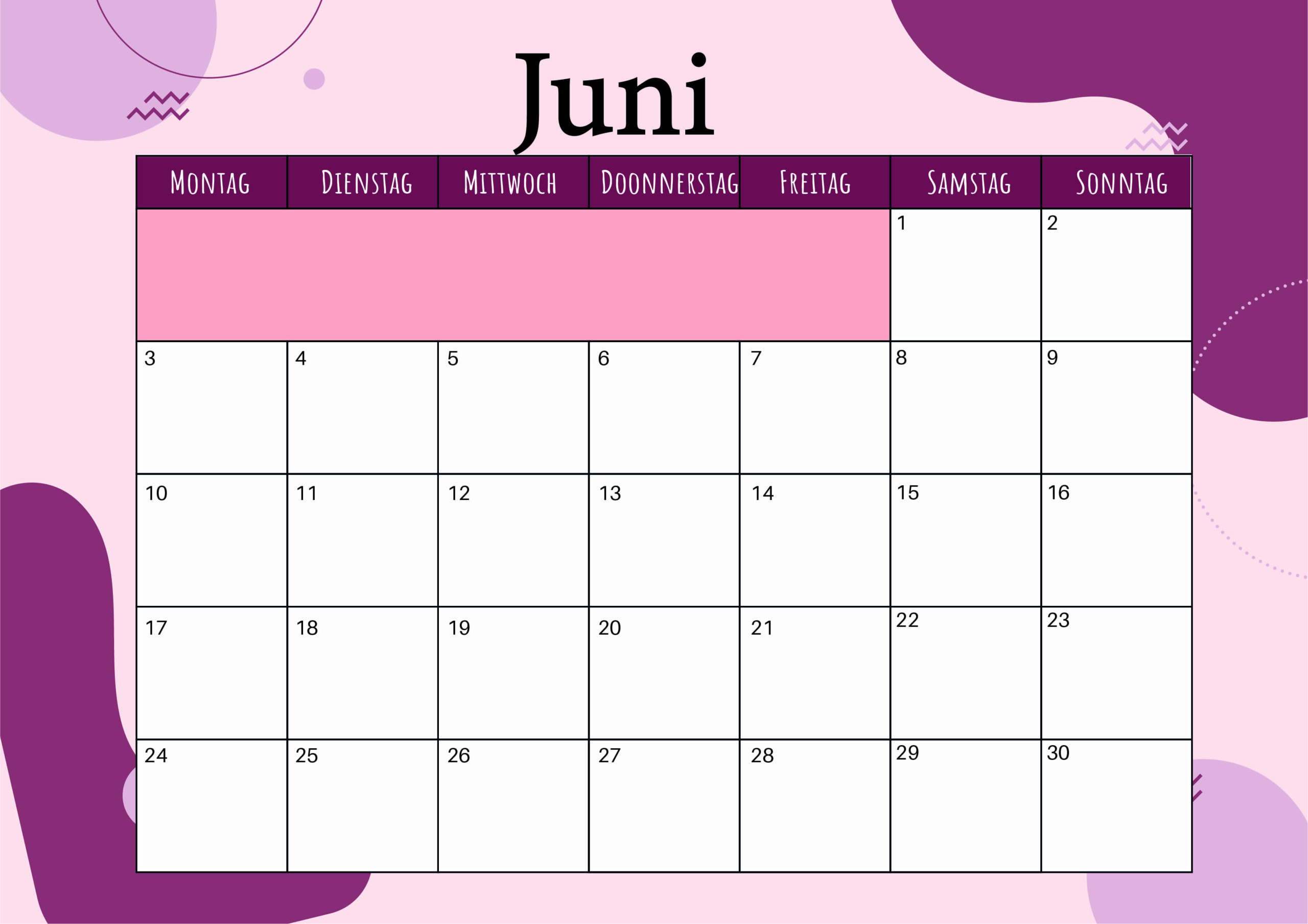 Kalender Juni 2024 zum Ausdrucken