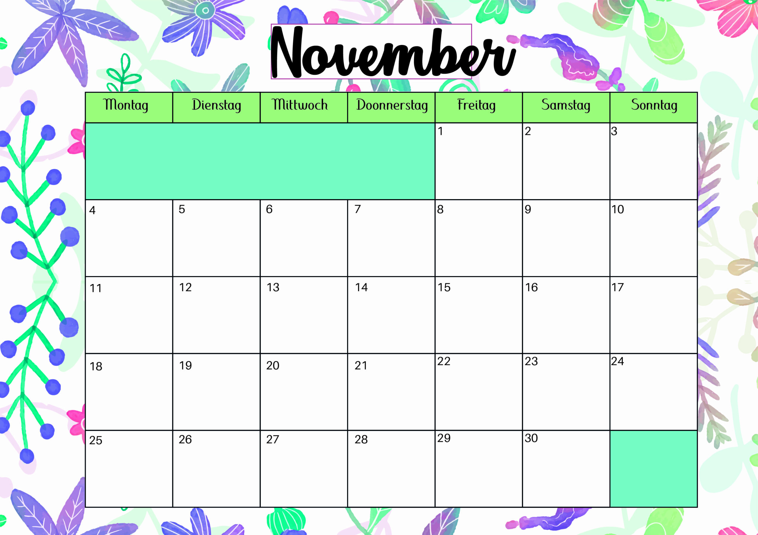 Kalender November 2024 zum Ausdrucken im PDF-Format