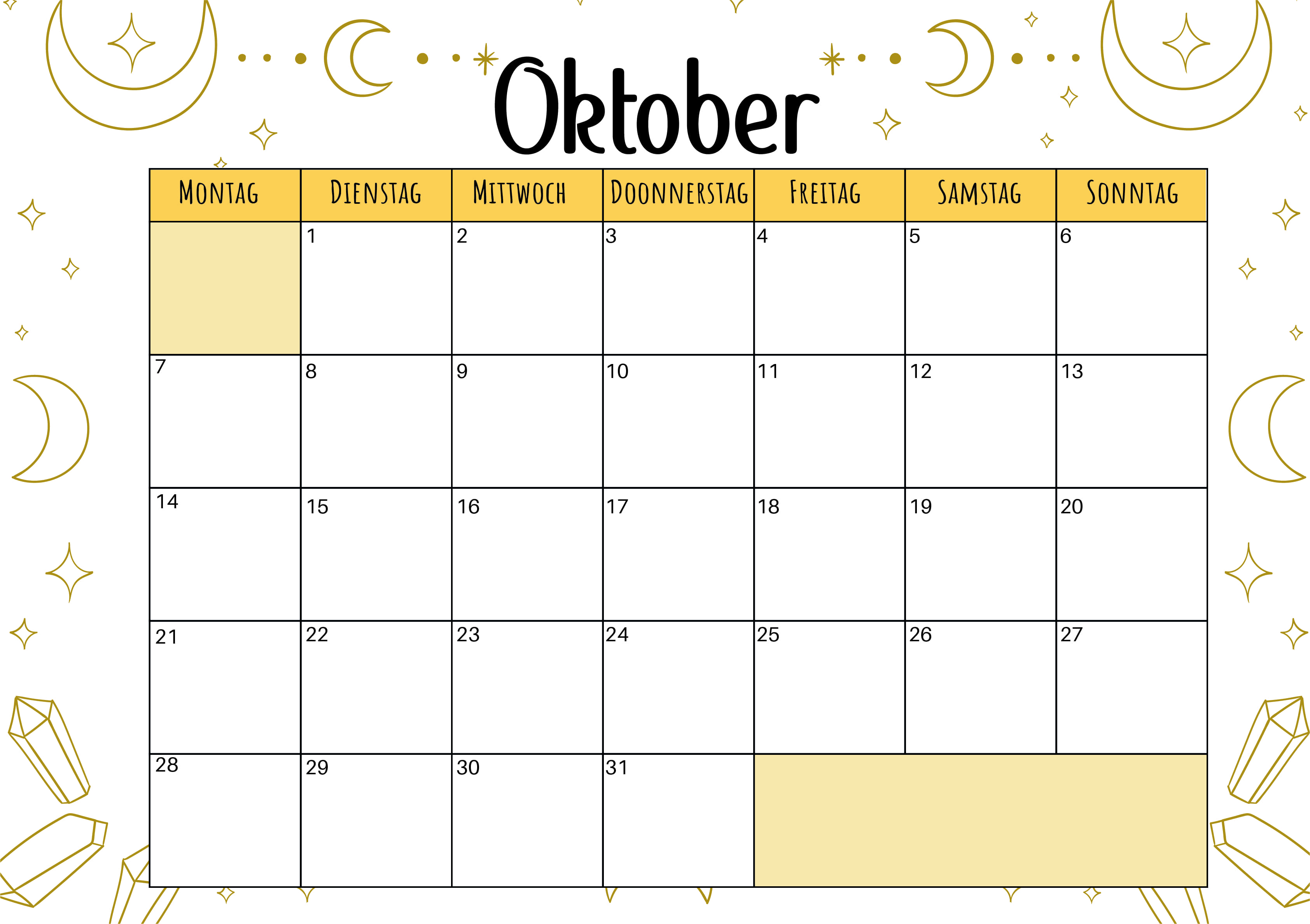 Kalender Oktober 2024 zum Ausdrucken im PDF-Format
