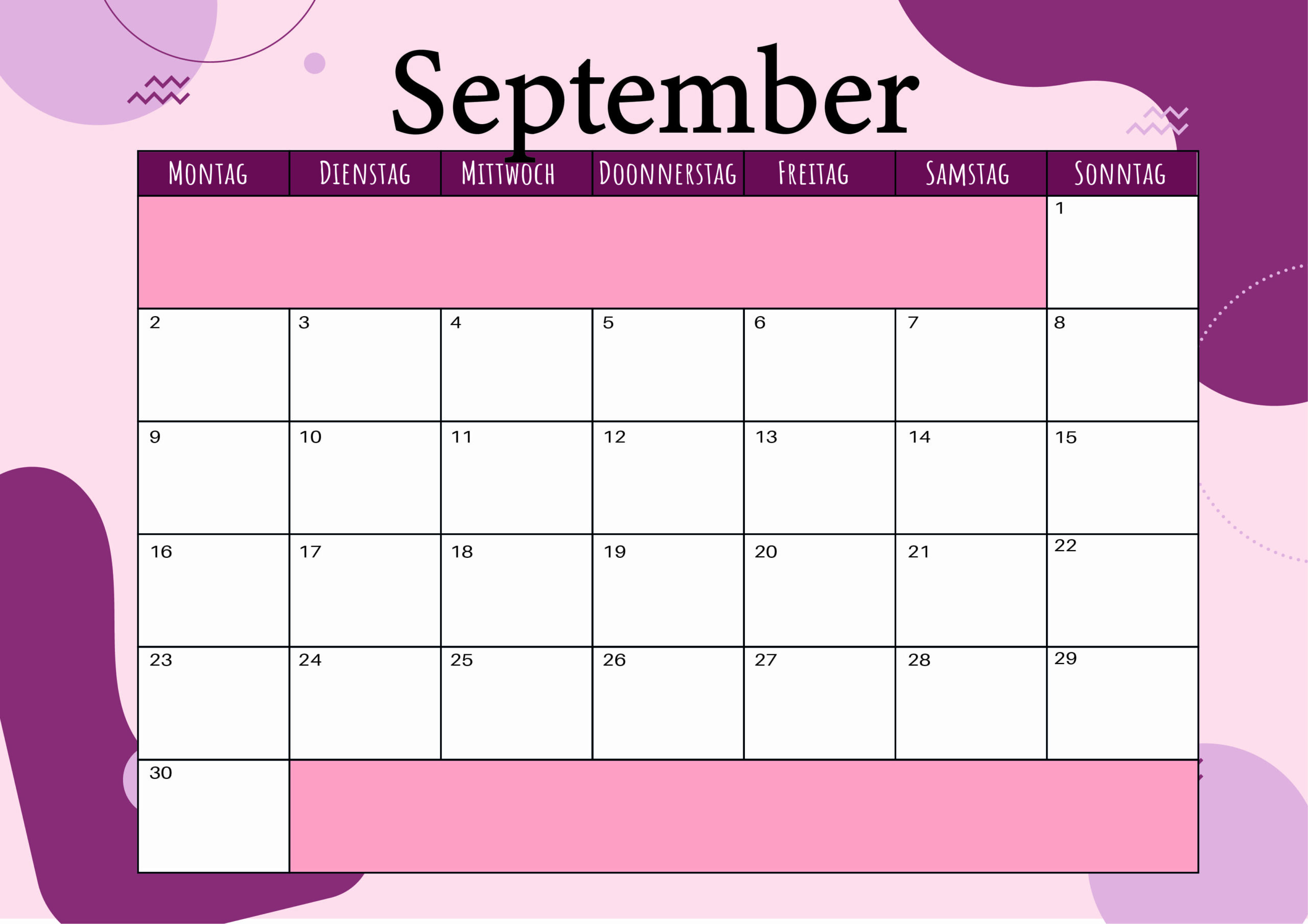 Kalender September 2024 zum Ausdrucken im PDF-Format