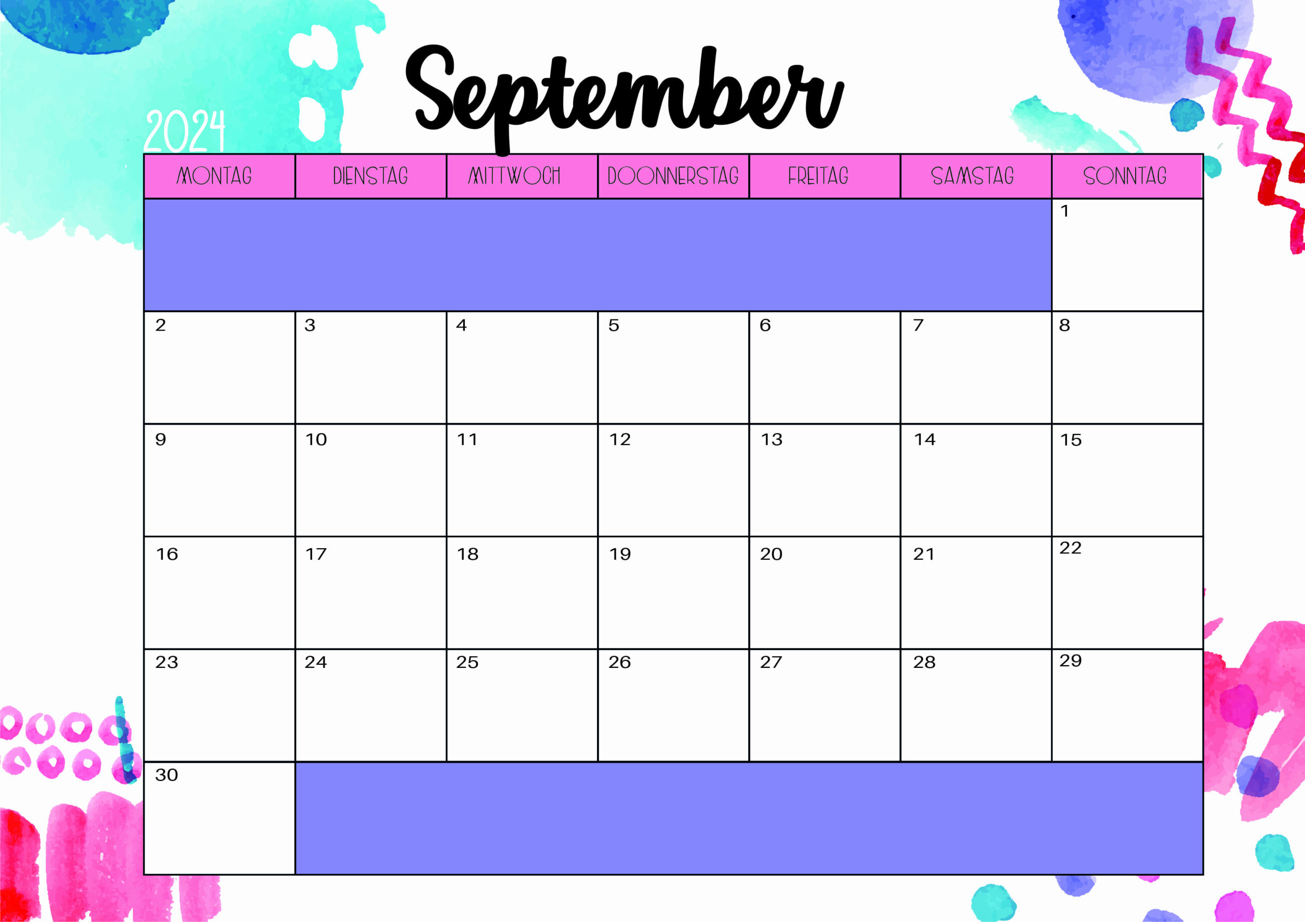Kalender September 2024 zum Ausdrucken