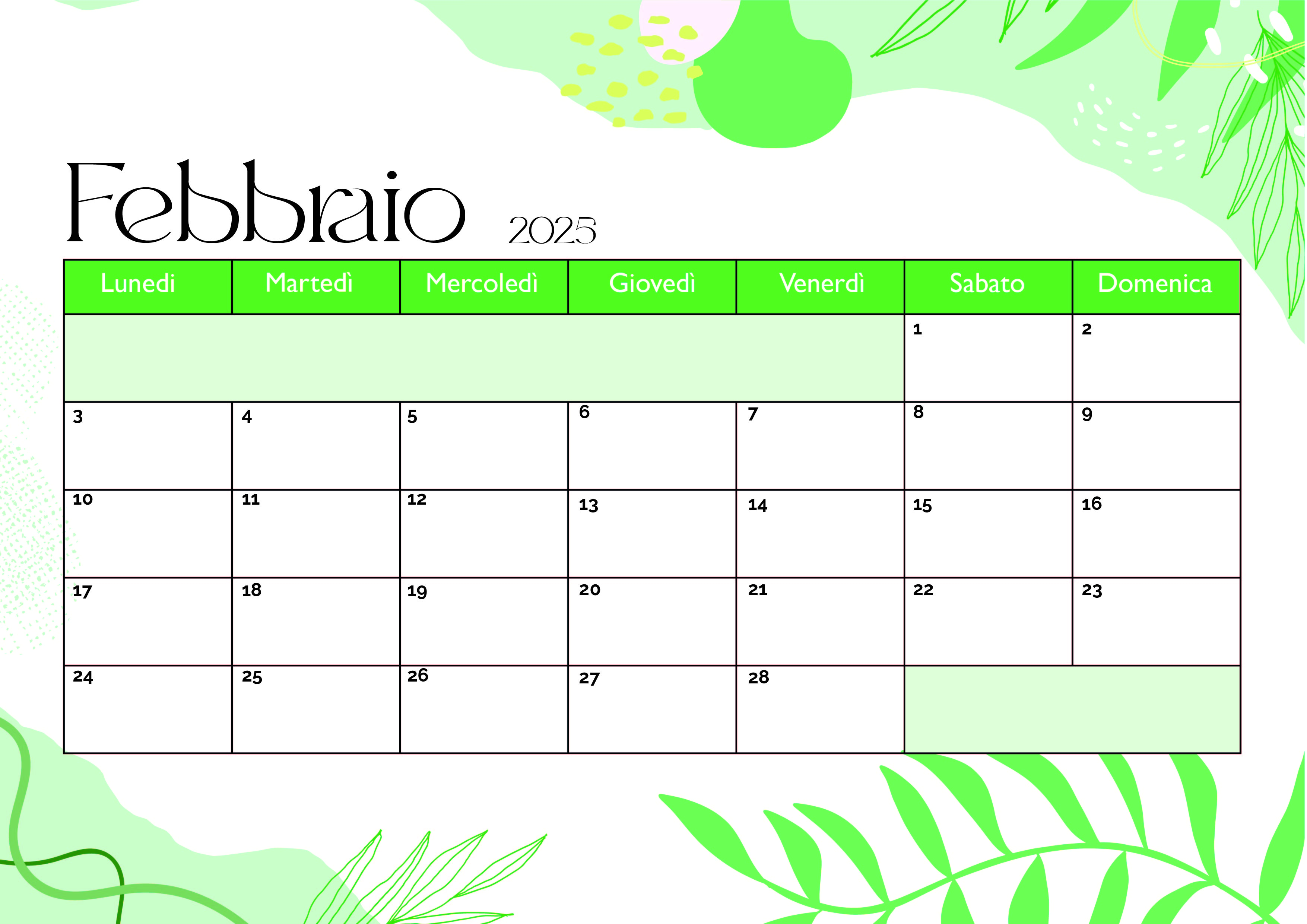 Calendario di Febbraio 2025 da stampare in PDF