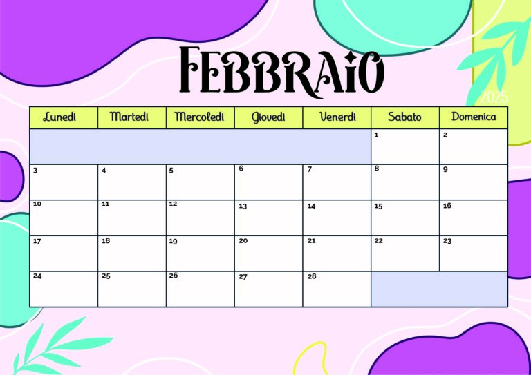 Calendario Febbraio 2025 da stampare