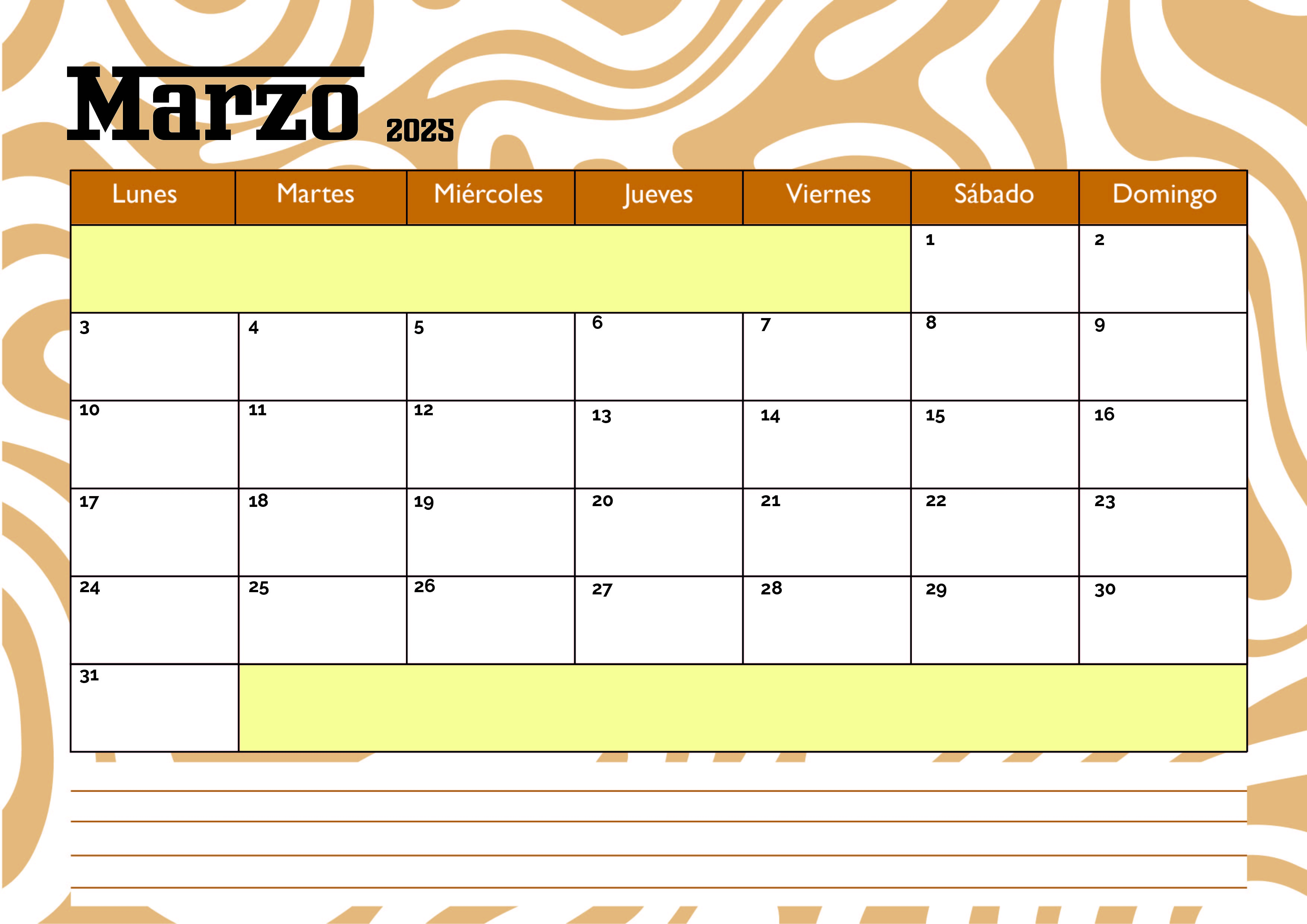 Calendario Marzo 2025 para imprimir