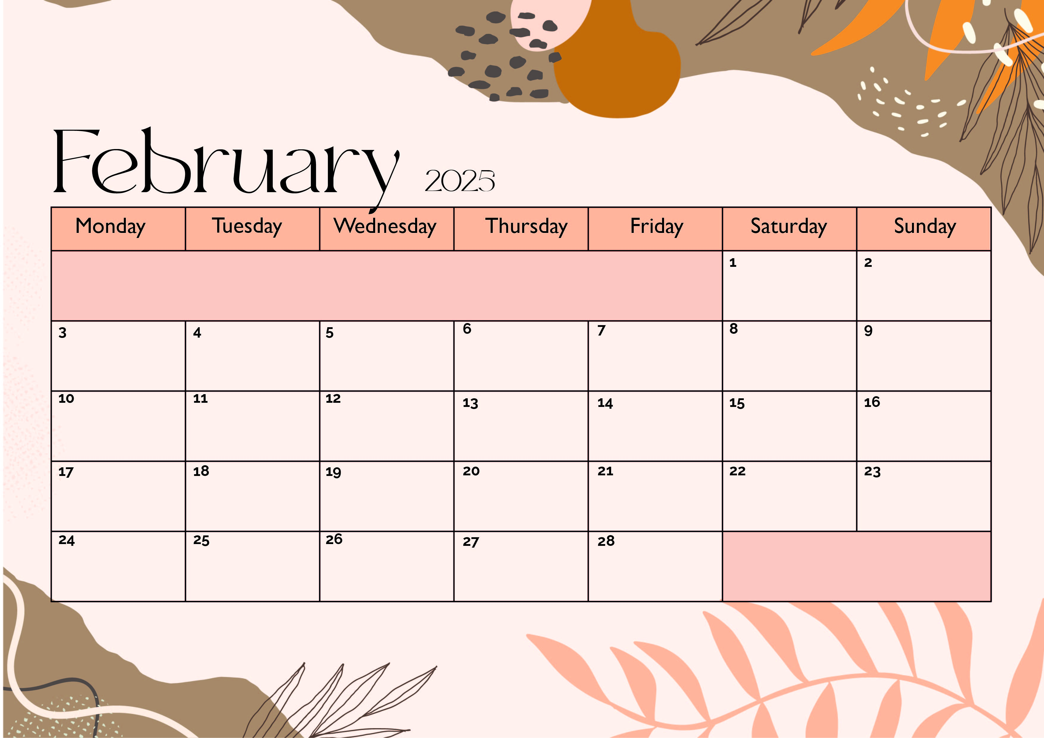 February 2025 Calendar for Printing