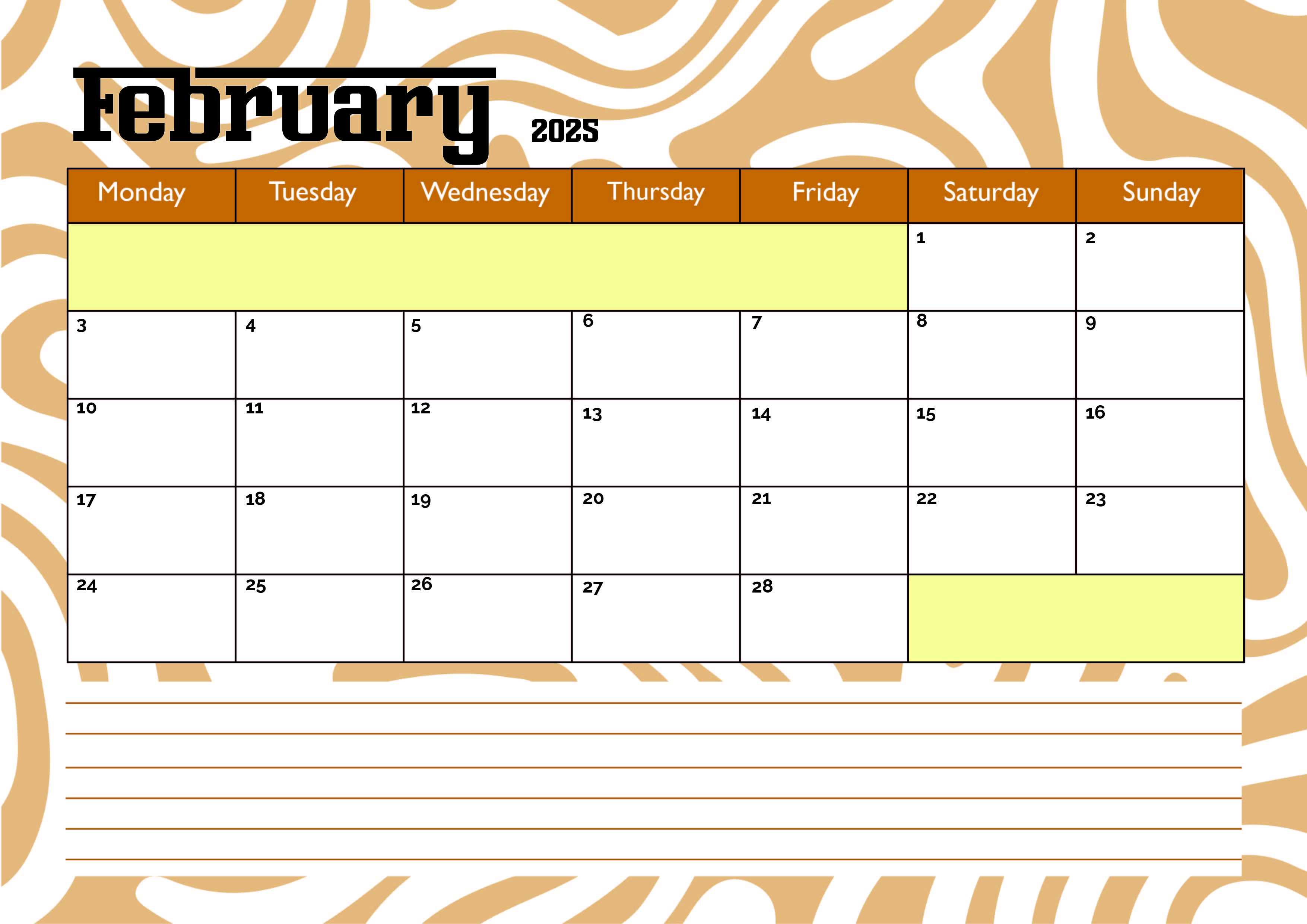 February 2025 Calendar for Printing