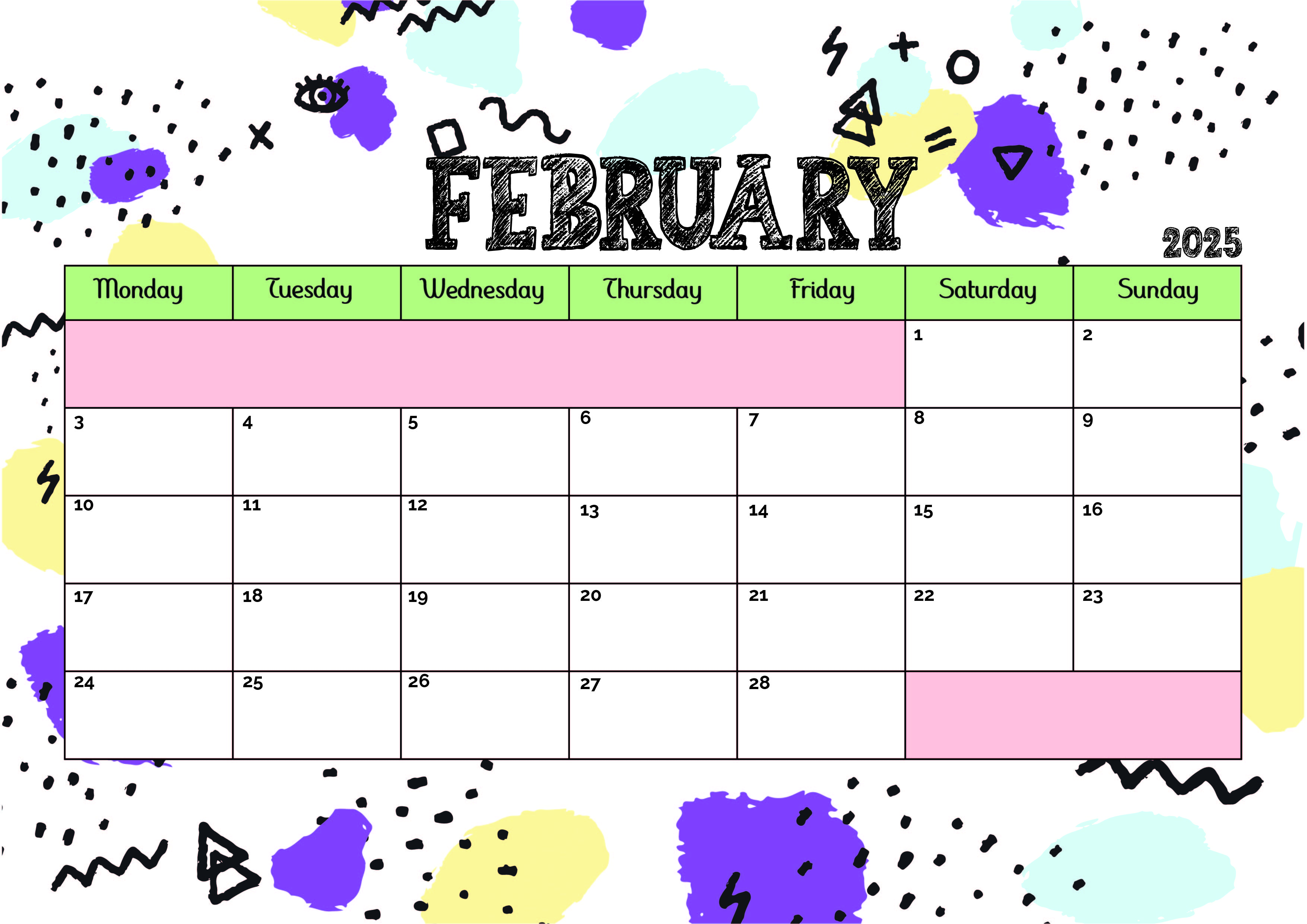 February 2025 Calendar for Printing