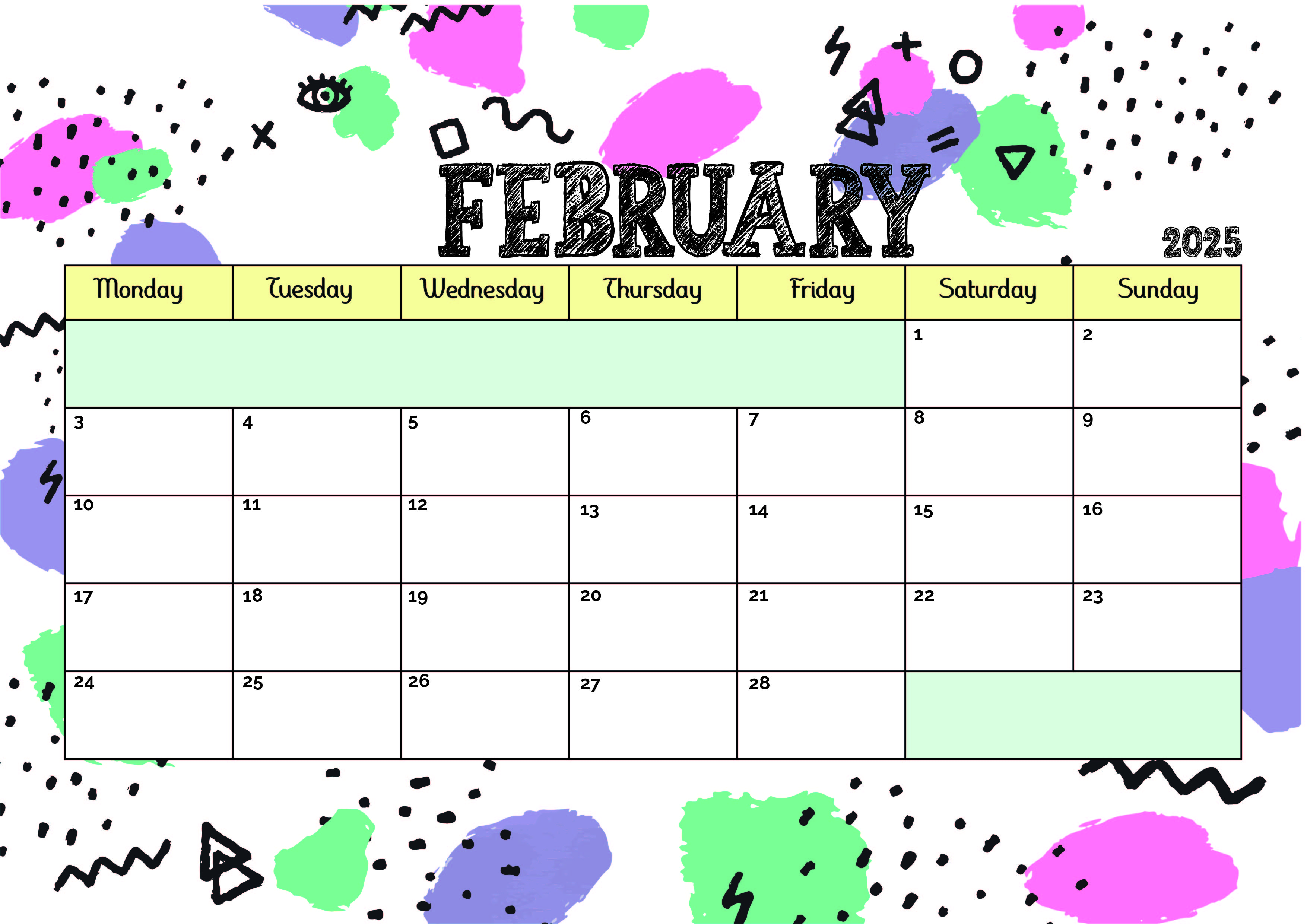 February 2025 Calendar for Printing