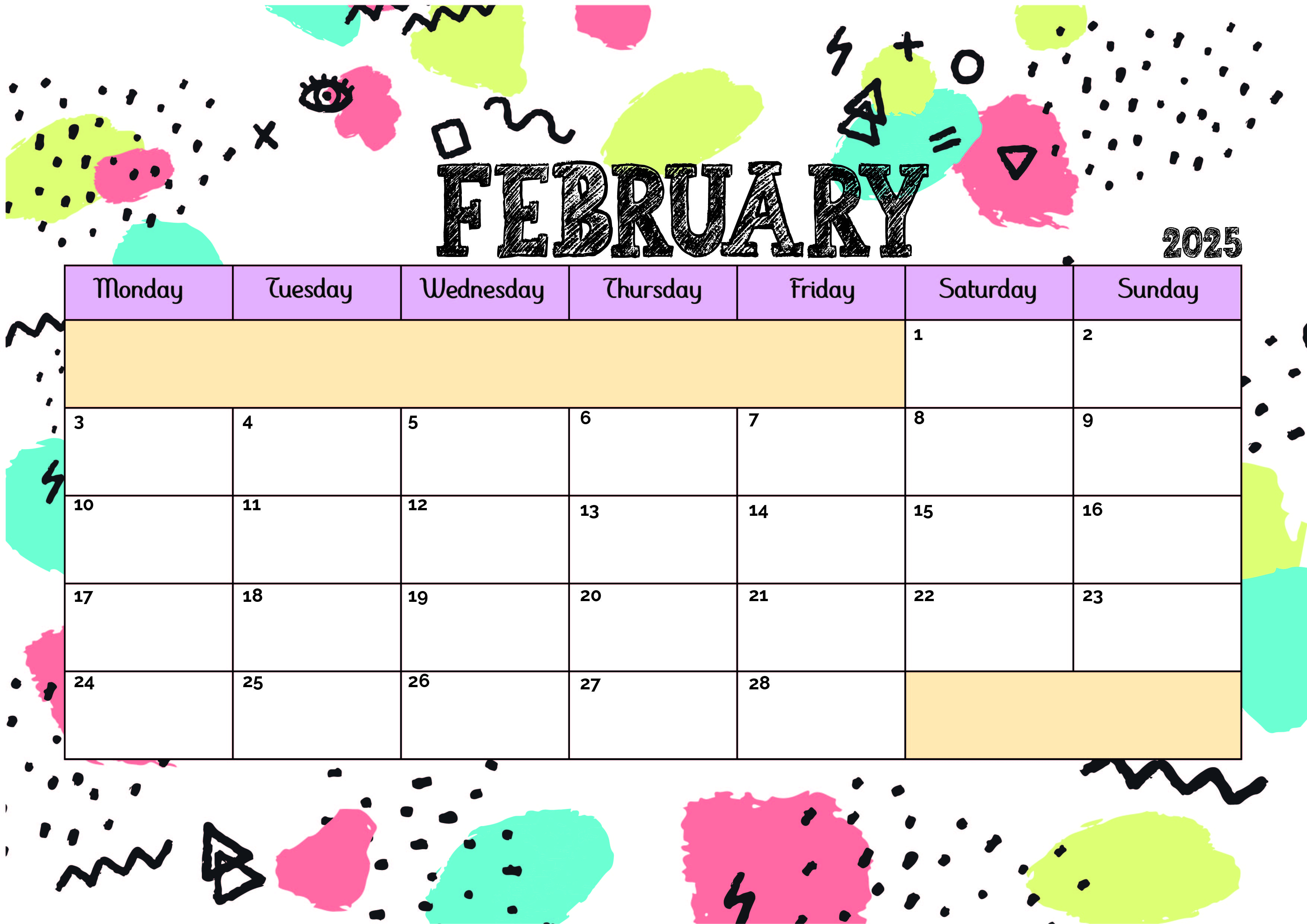 February 2025 Calendar for Printing in PDF