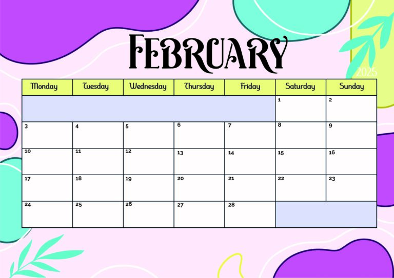 February 2025 Calendar for Printing