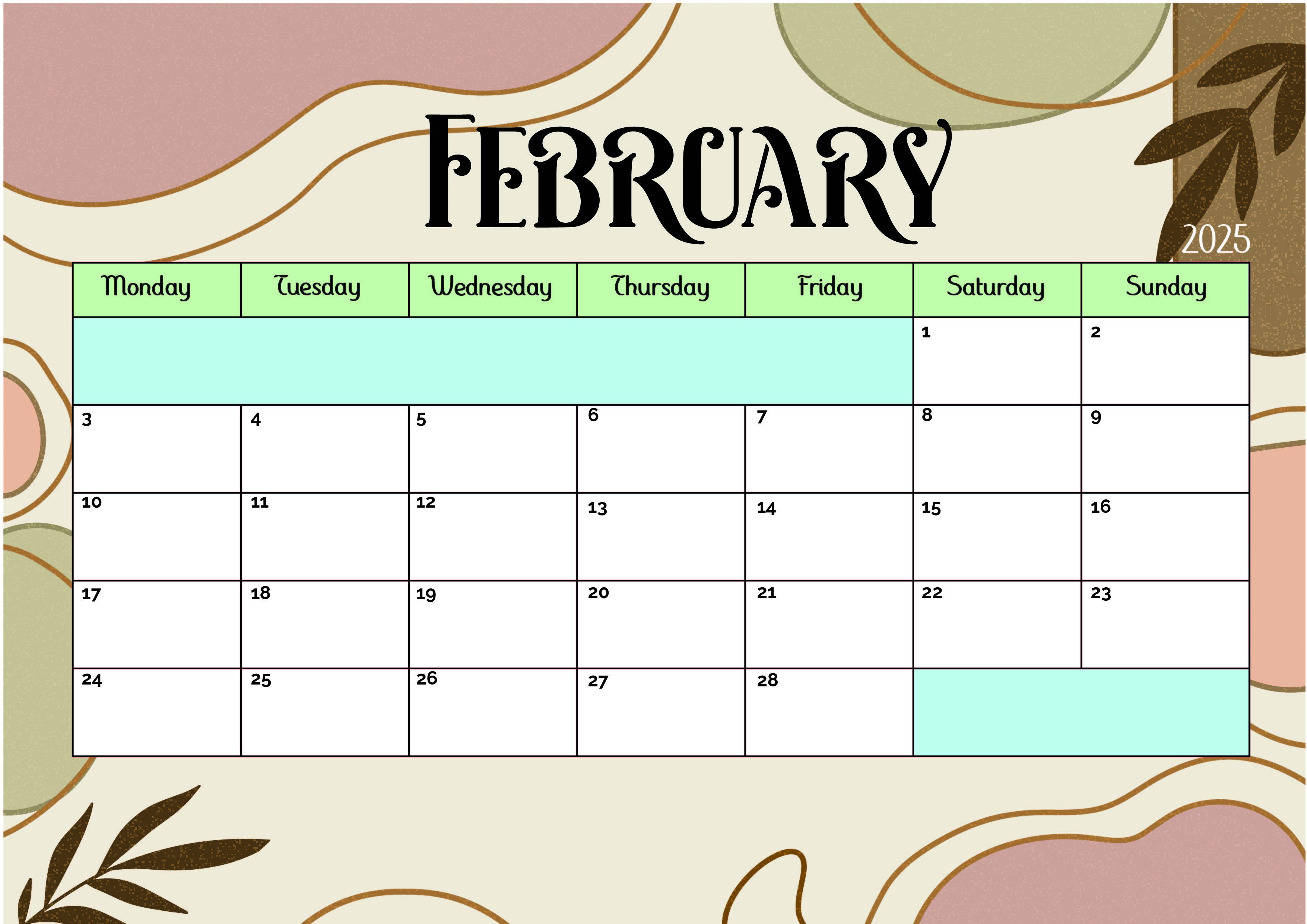 February 2025 Calendar for Printing