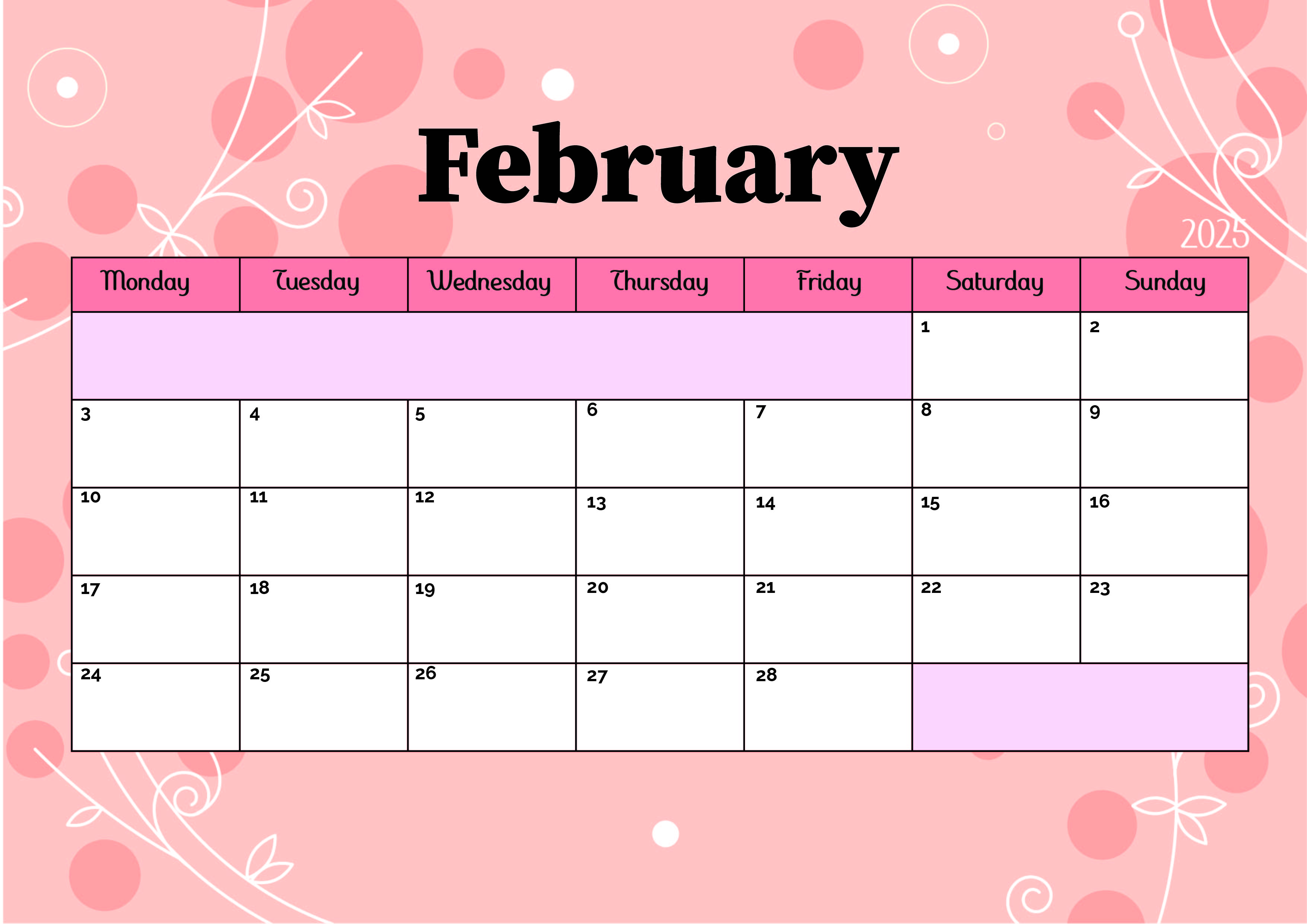 February 2025 Calendar for Printing