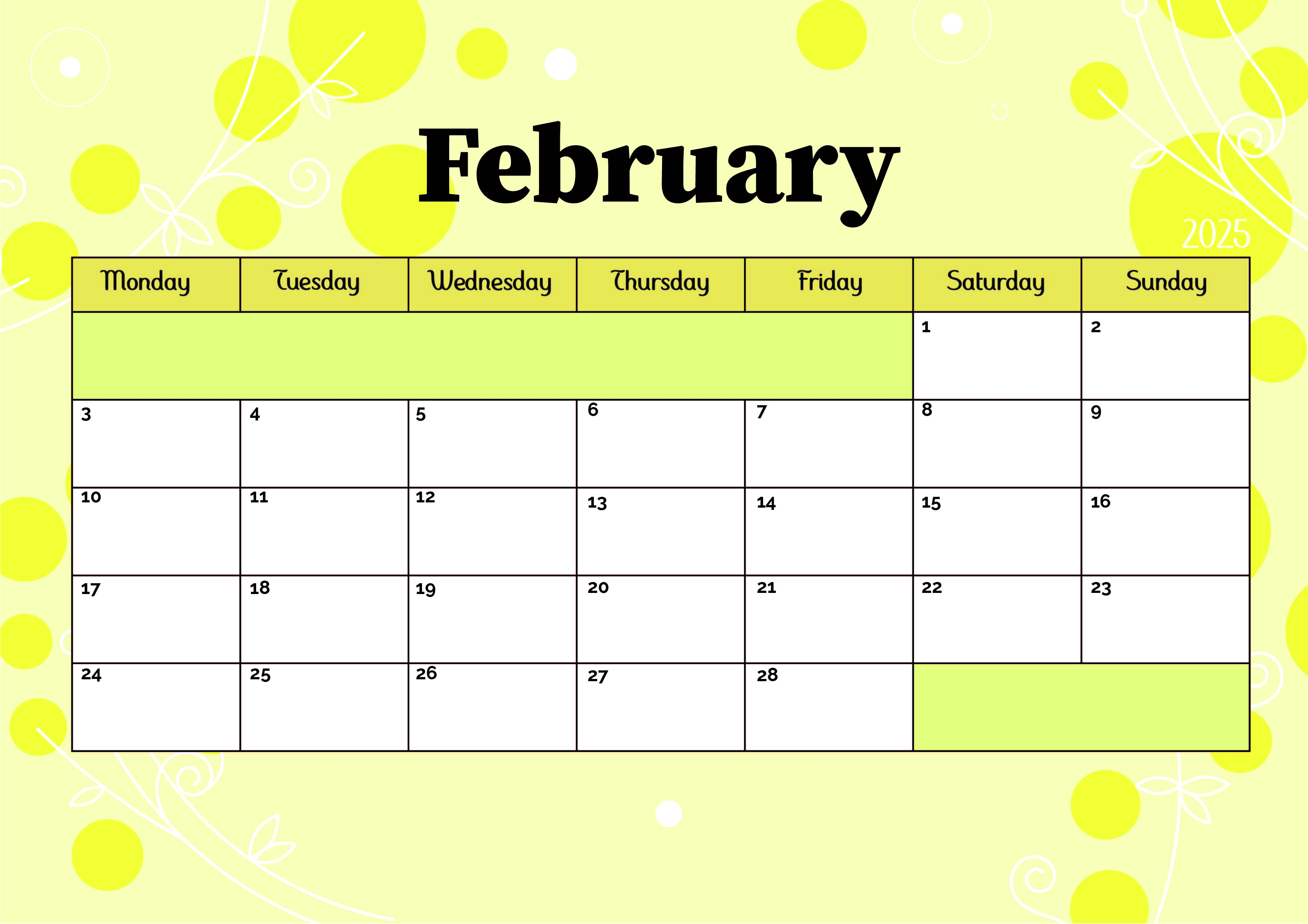 February 2025 Calendar for Printing