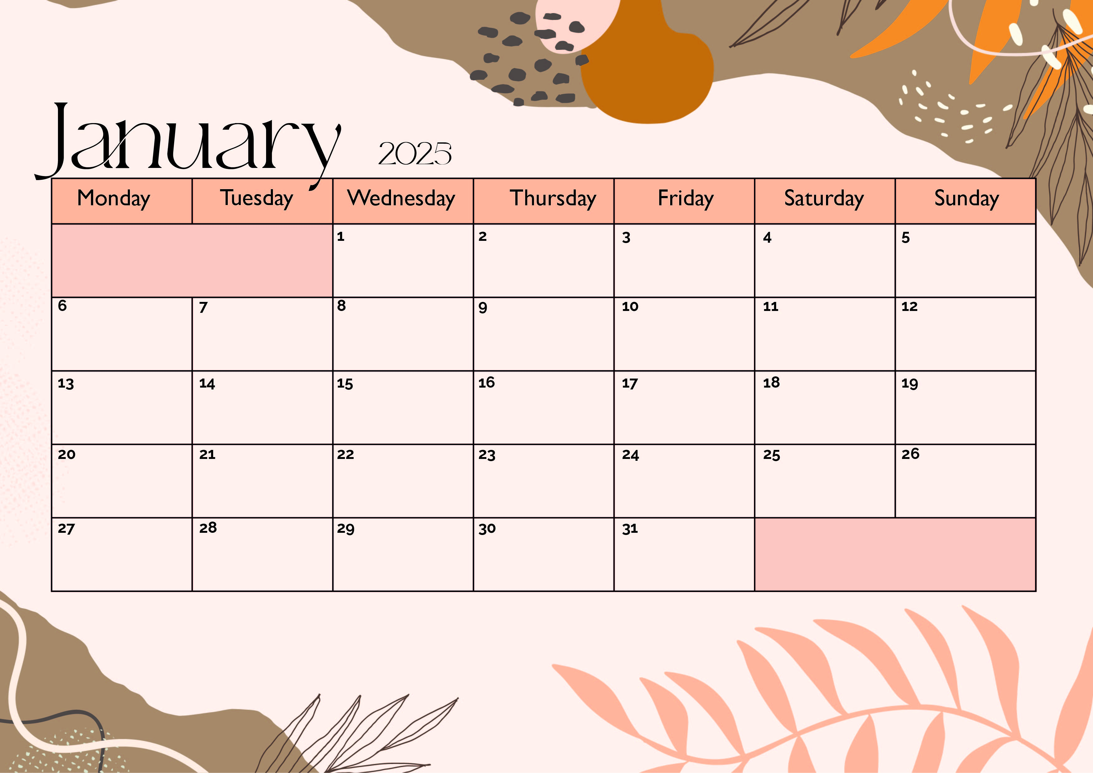 January 2025 Calendar for Printing