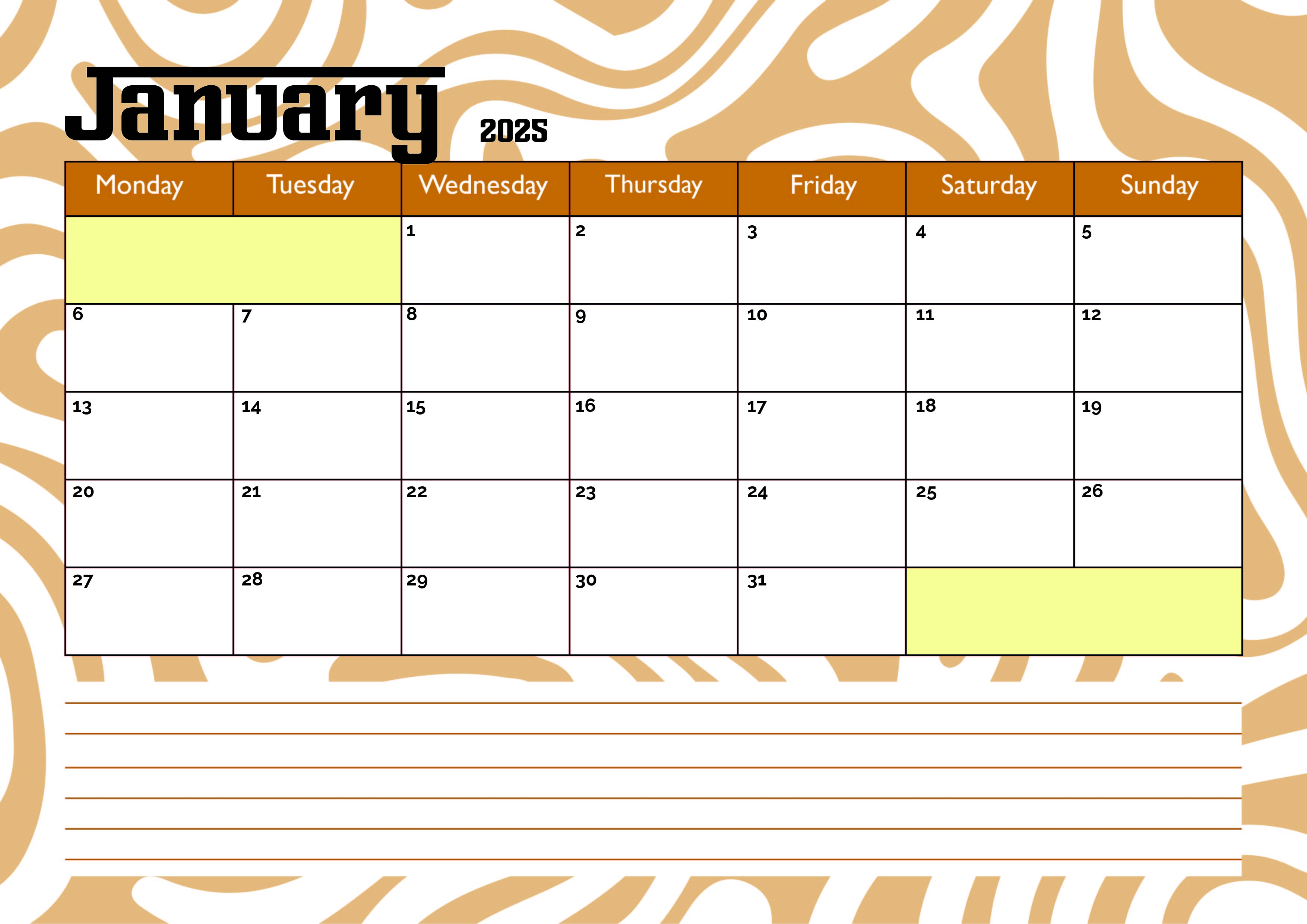 January 2025 Calendar for Printing