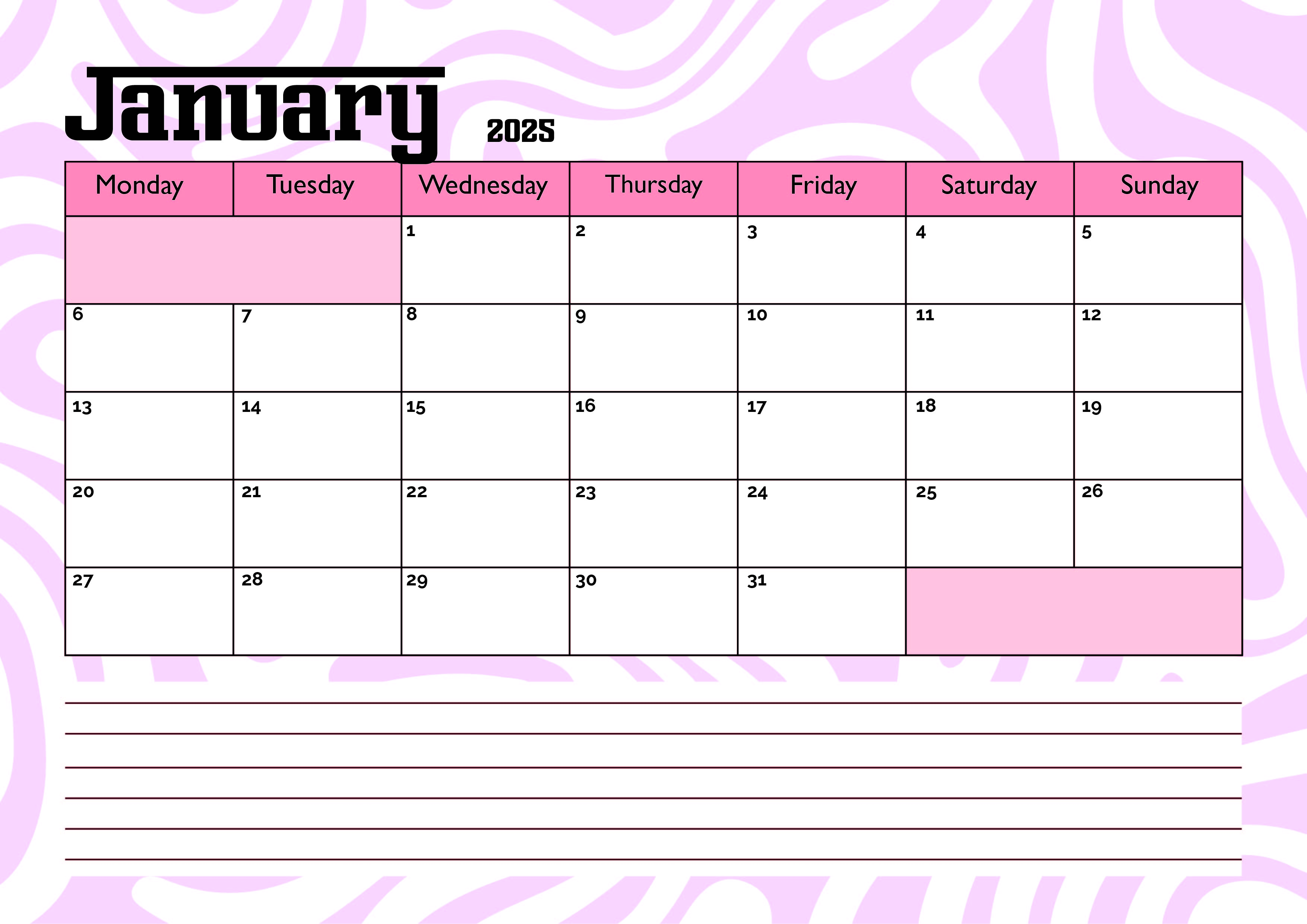 January 2025 Calendar for Printing