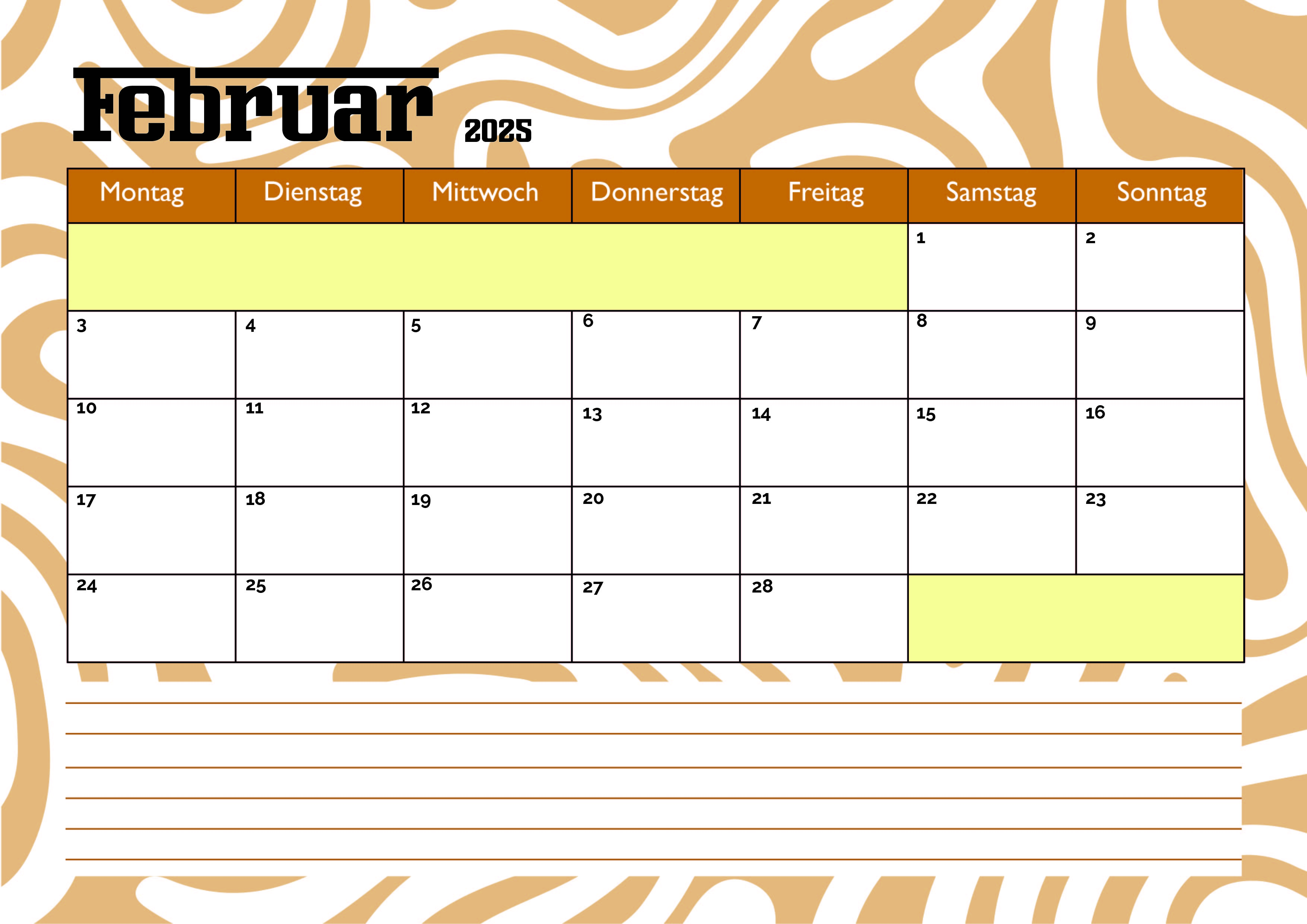 Februar 2025 Kalender zum Ausdrucken im PDF-Format