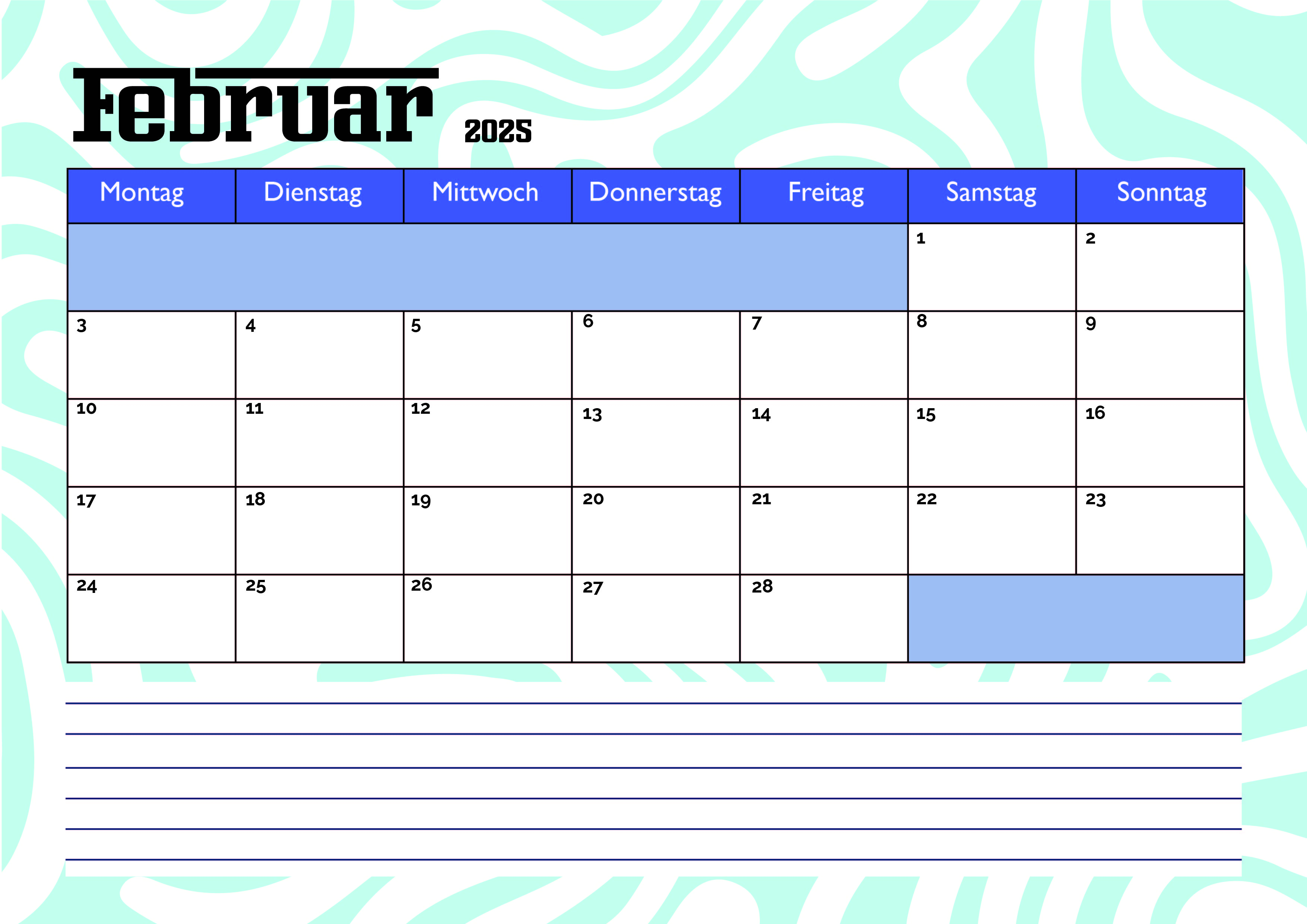 Februar 2025 Kalender zum Ausdrucken im PDF-Format