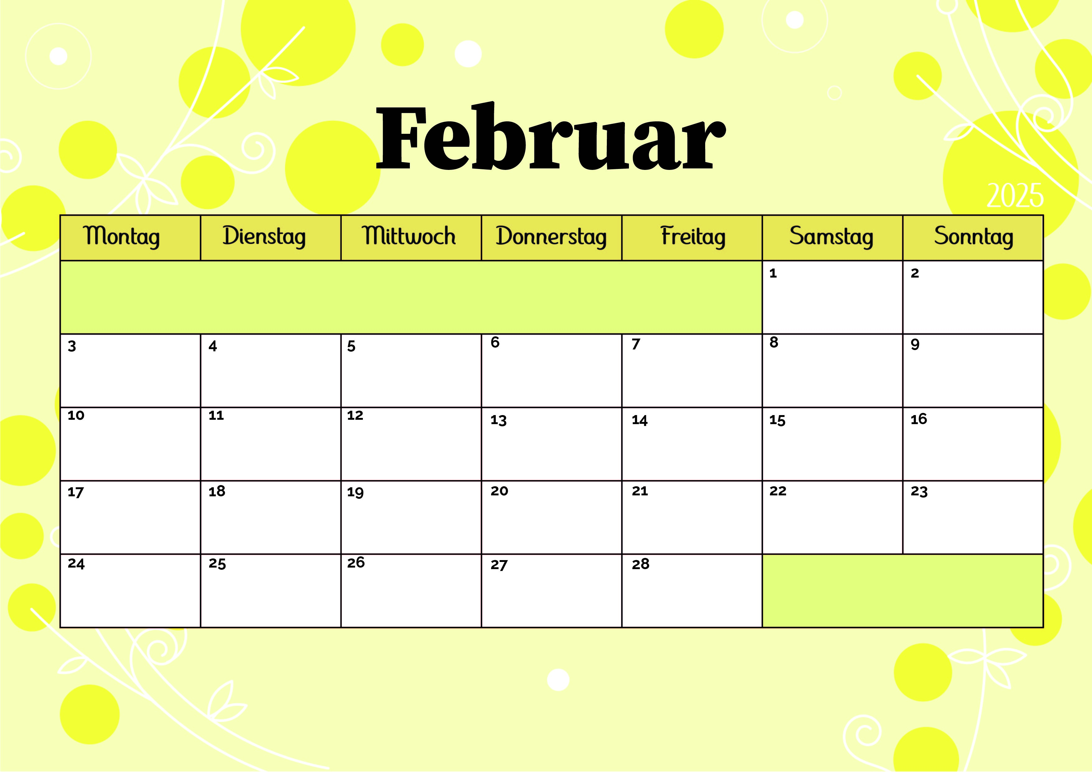 Februar 2025 Kalender zum Ausdrucken im PDF-Format