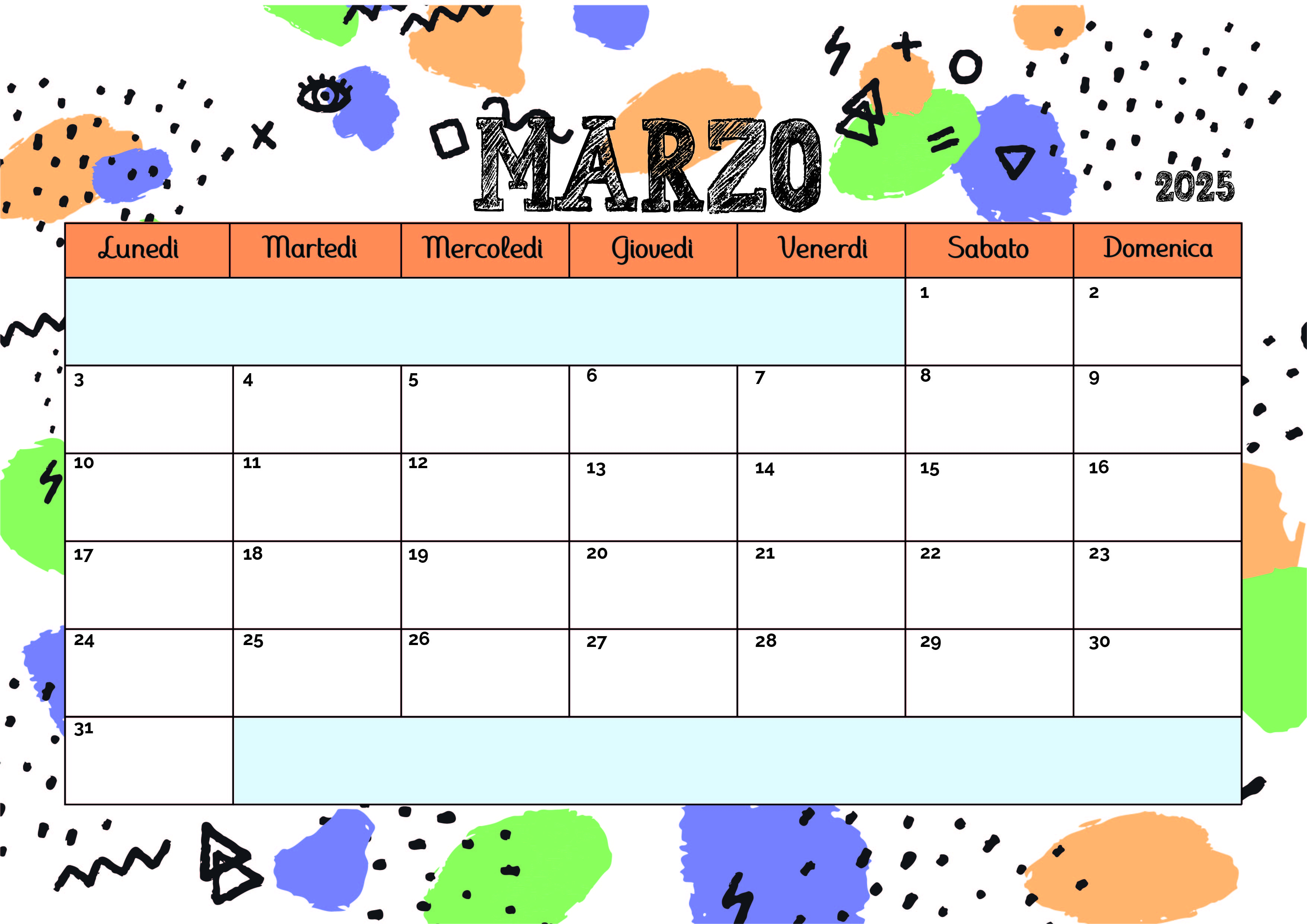 Calendario Marzo 2025 da stampare